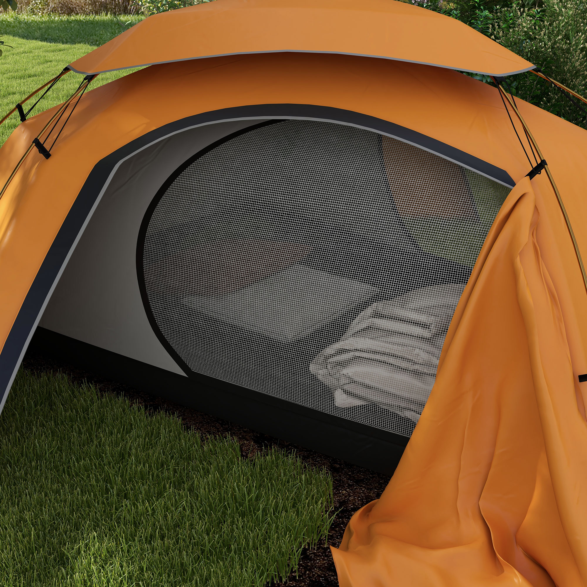 Outsunny Dome Camping Tent with Aluminium Frame, 2000mm Waterproof, Removable Rainfly, for 1-2 Persons, Orange