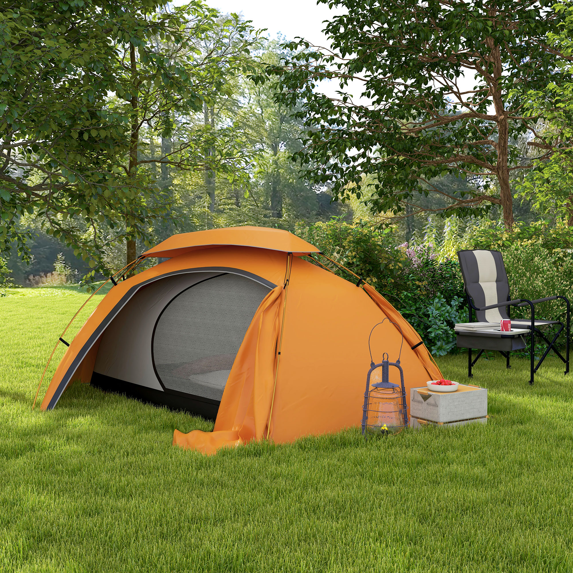 Outsunny Dome Camping Tent with Aluminium Frame, 2000mm Waterproof, Removable Rainfly, for 1-2 Persons, Orange