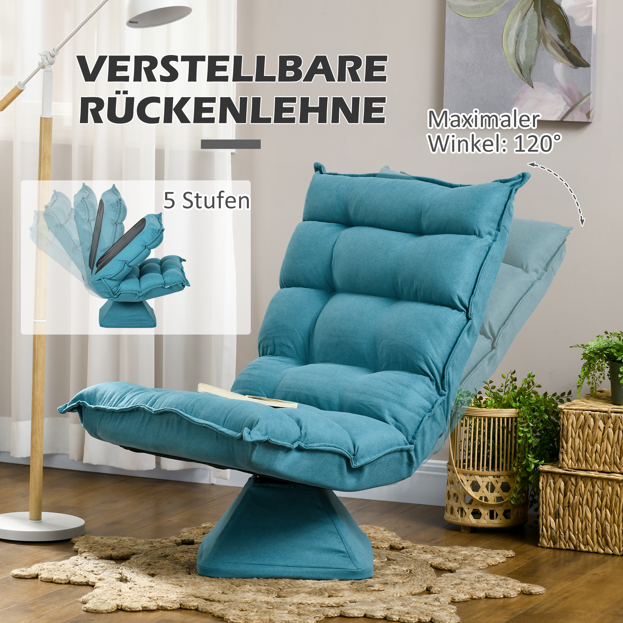 HOMCOM Relaxsessel Lesesessel, drehbar, Samtoptik, 62 cm x 70 cm x 95 ...