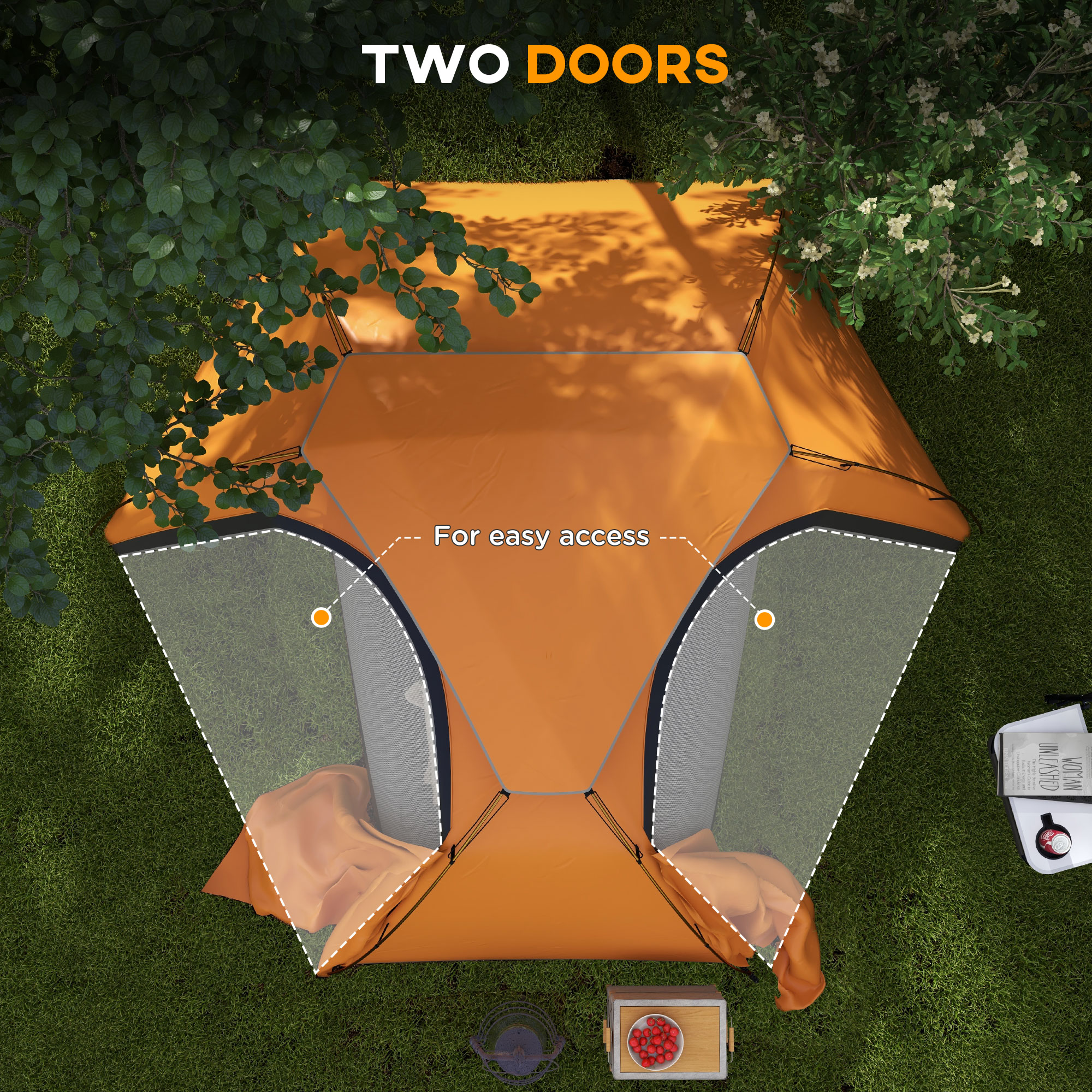 Outsunny Dome Camping Tent with Aluminium Frame, 2000mm Waterproof, Removable Rainfly, for 1-2 Persons, Orange