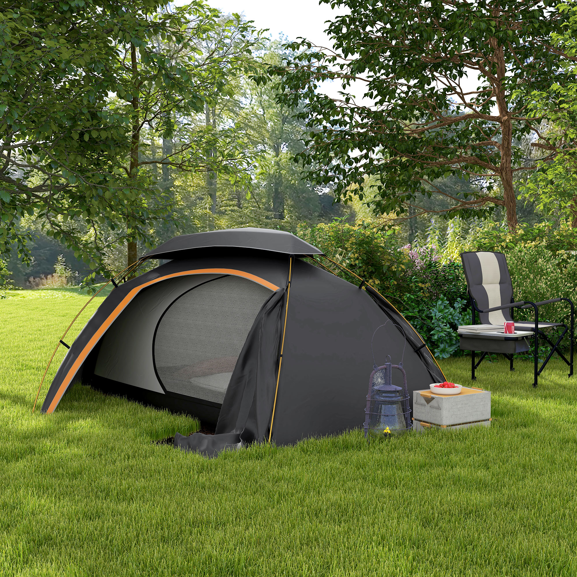 Outsunny Dome Camping Tent with Aluminium Frame, Removable Rainfly, 2000mm Waterproof, for 1-2 Persons, Grey