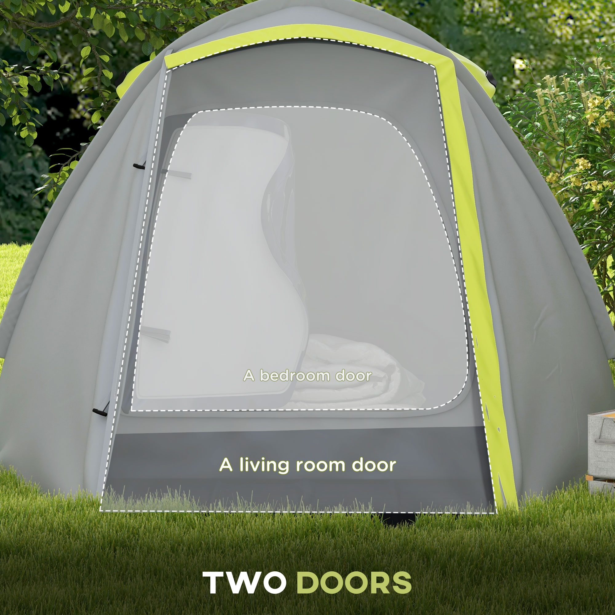 Outsunny Waterproof Camping Tent for 2-3 Persons with Dual Rooms, Portable, Ideal for Fishing Hiking Festivals, Yellow