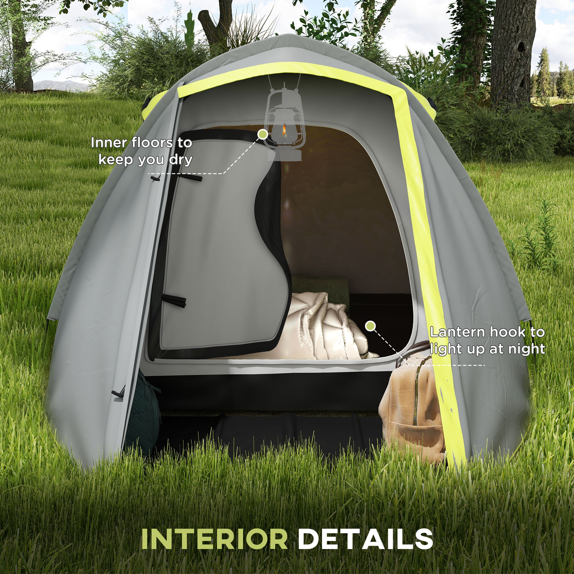 Outsunny Waterproof Camping Tent for 2-3 Persons with Dual Rooms, Portable, Ideal for Fishing Hiking Festivals, Yellow