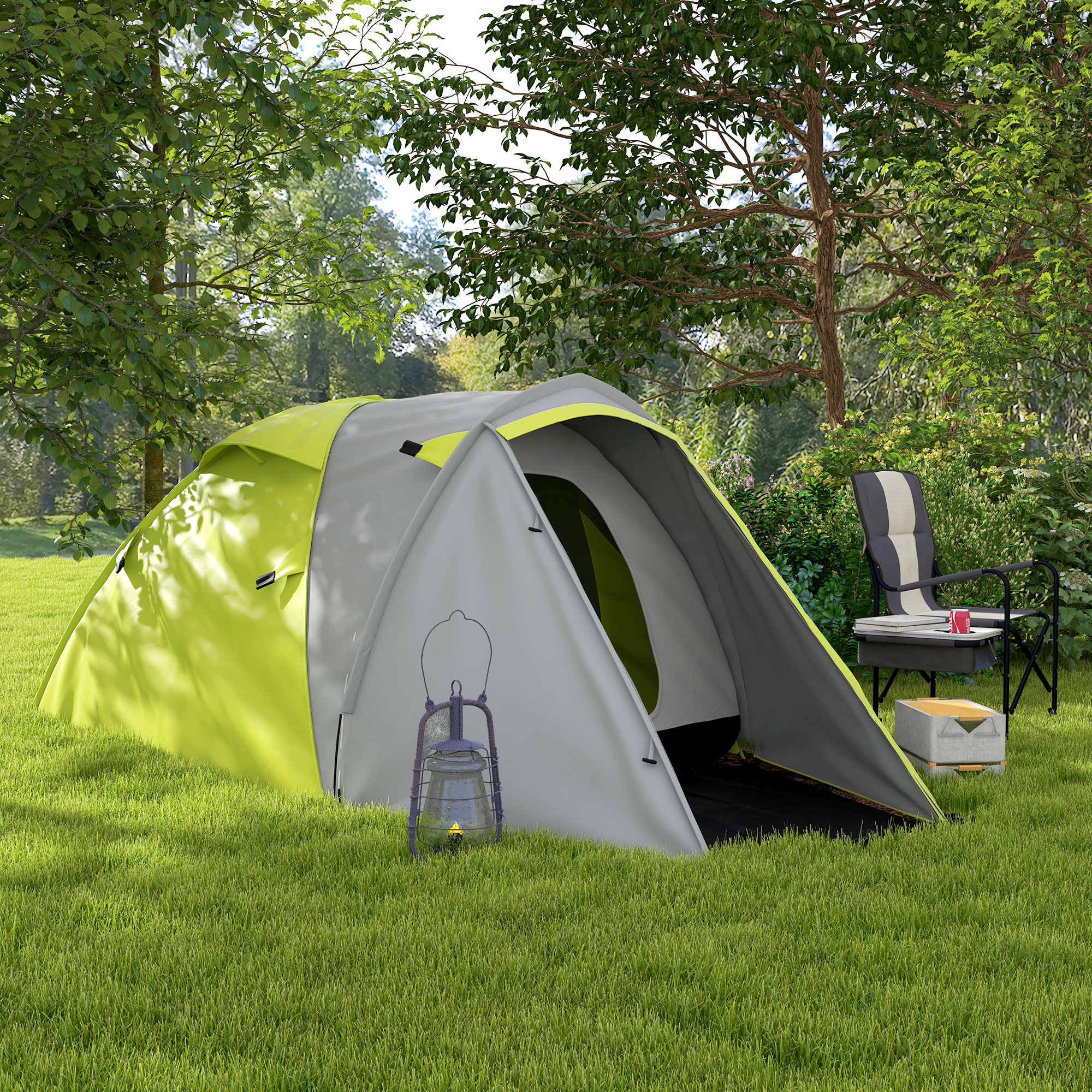 Outsunny Waterproof Camping Tent for 2-3 Persons with Dual Rooms, Portable, Ideal for Fishing Hiking Festivals, Yellow