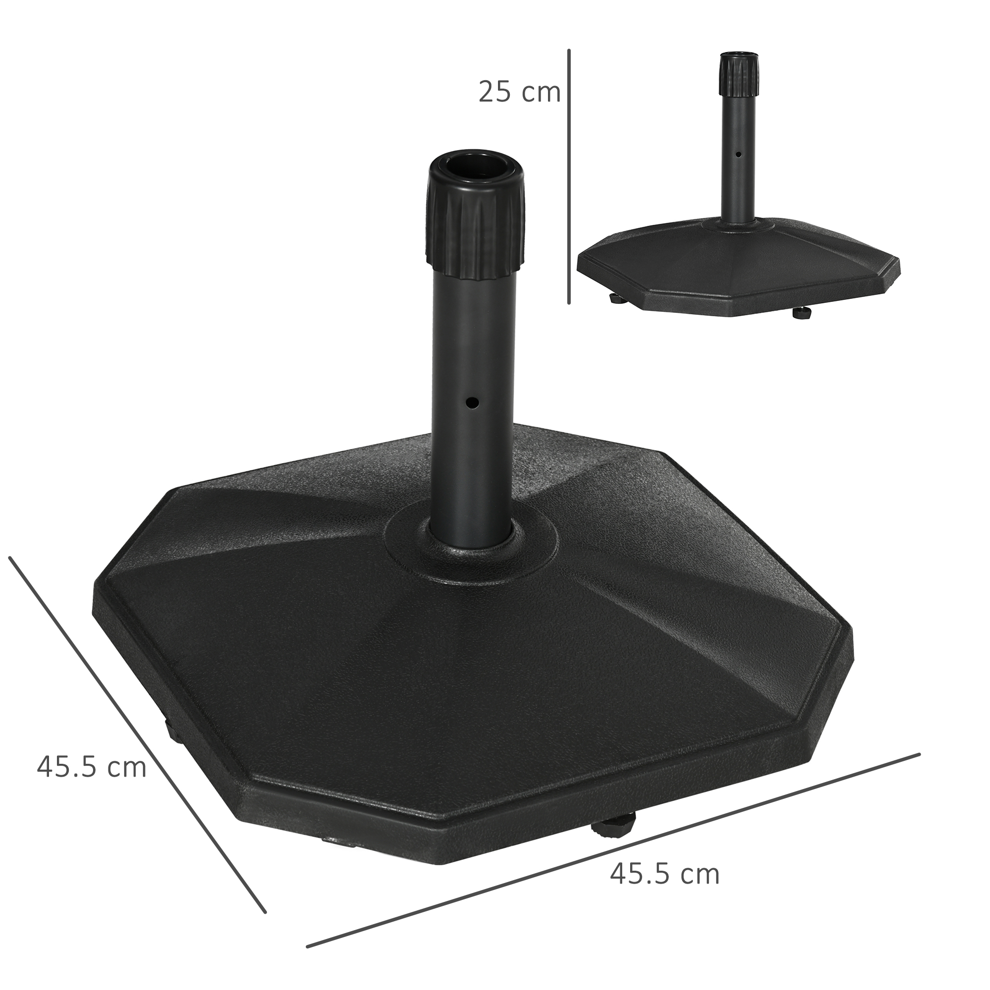 Outsunny Patio Parasol Base 18kg, Concrete Umbrella Stand 45.5cm for Poles 34mm, 38mm, 48mm, Black