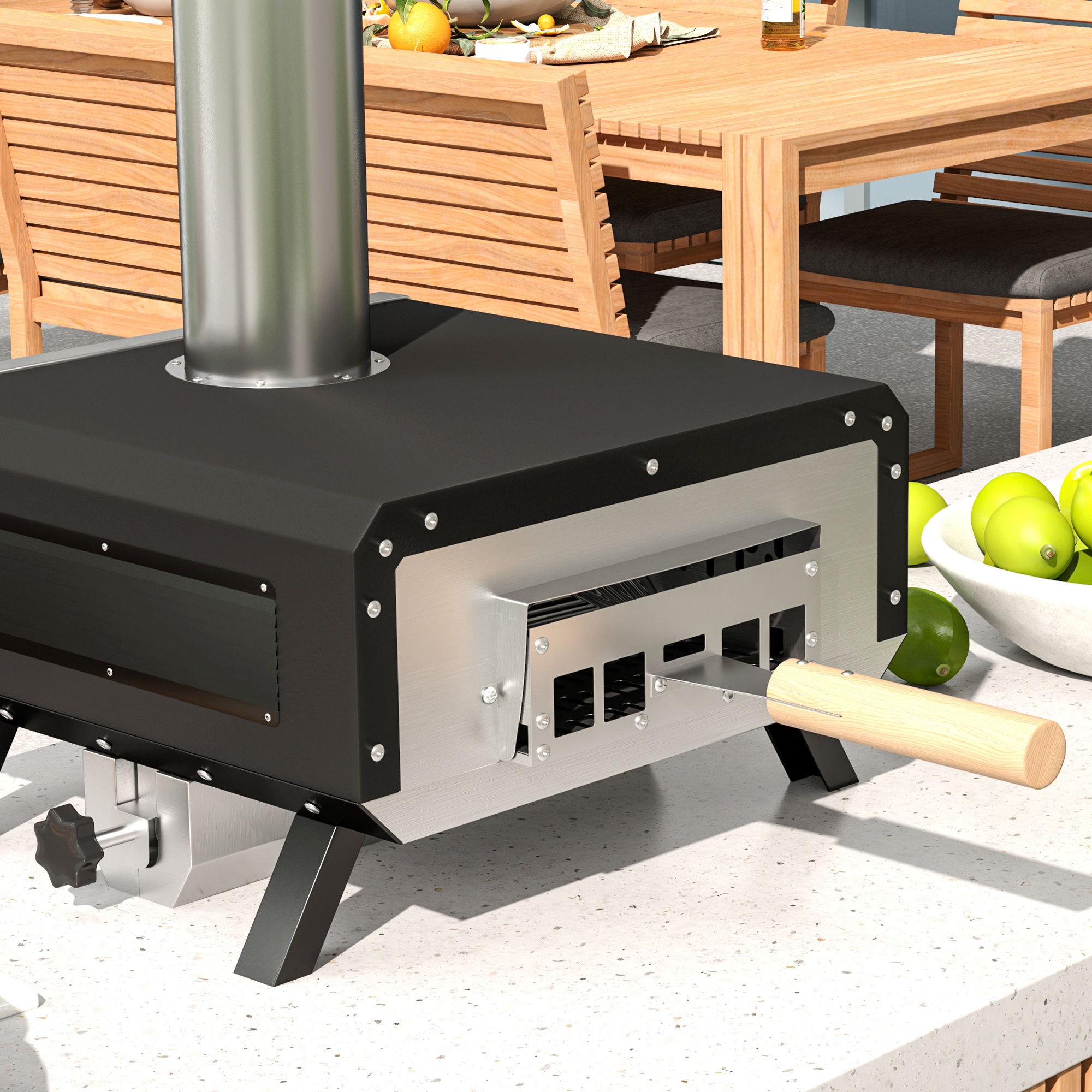 Outsunny Portable Wood Pellet Pizza Oven with 12" / 30cm Rotating Pizza Stone, Peel and Cover, Wood Fired Pizza Maker with Thermometer