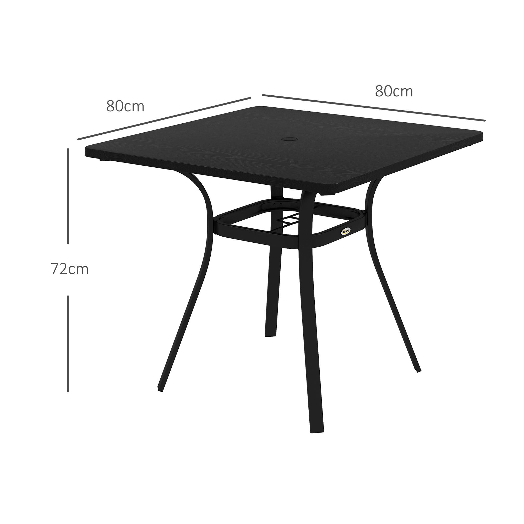 Outsunny Metal Garden Table, Steel Frame with Metal Tabletop and Umbrella Hole, Modern Design, Black