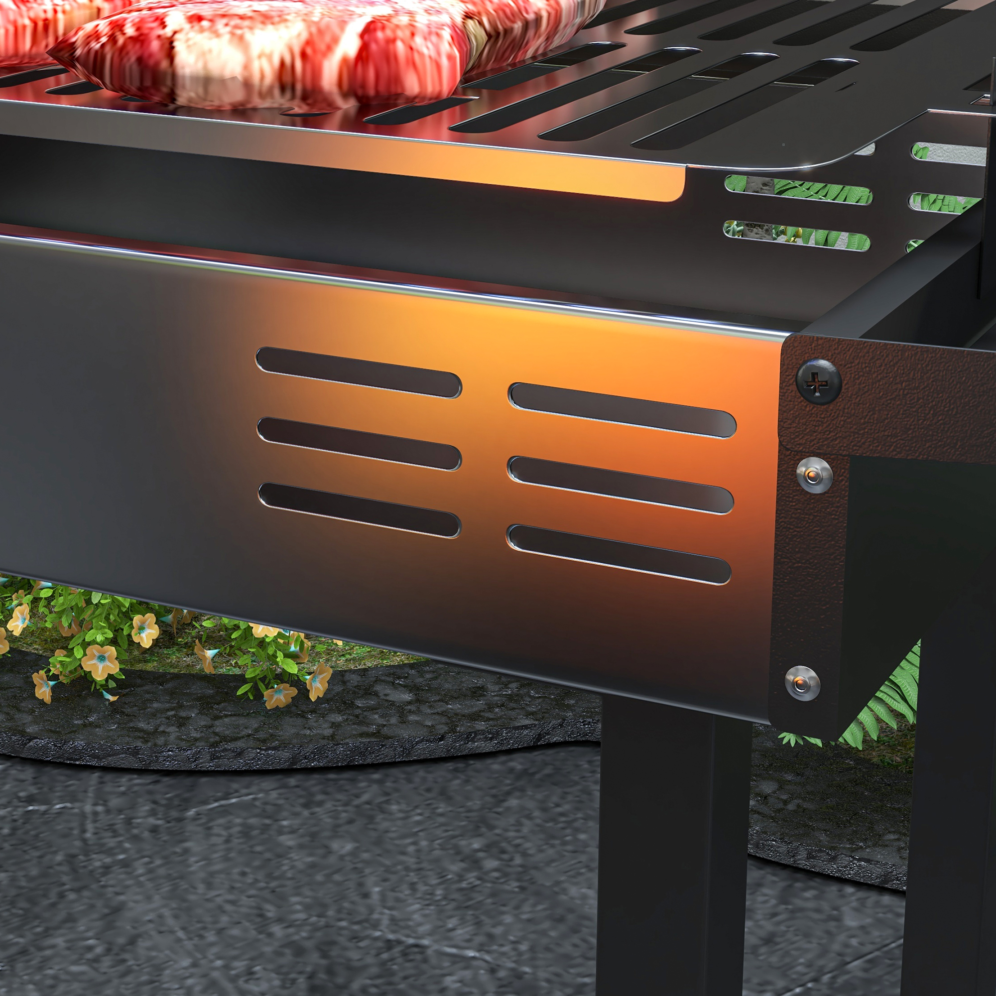 Outsunny BBQ Rotisserie Grill Roaster Charcoal Spit Roasting Machine for Chicken Turkey with 3-Level Grill Grate, Side Shelves
