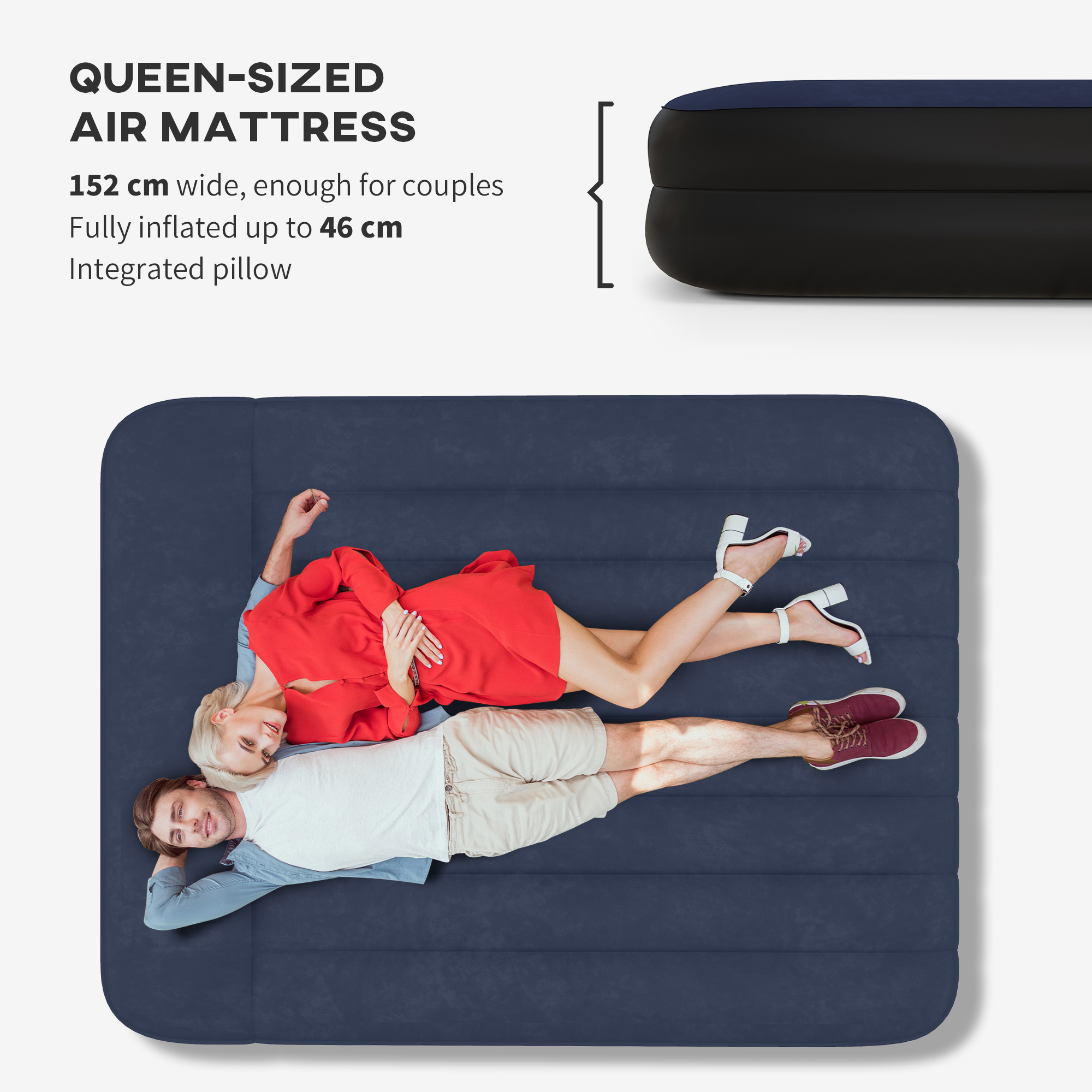 Outsunny Queen Inflatable Air Mattress with Built-in Electric Pump, Integrated Pillow for Comfortable Sleep