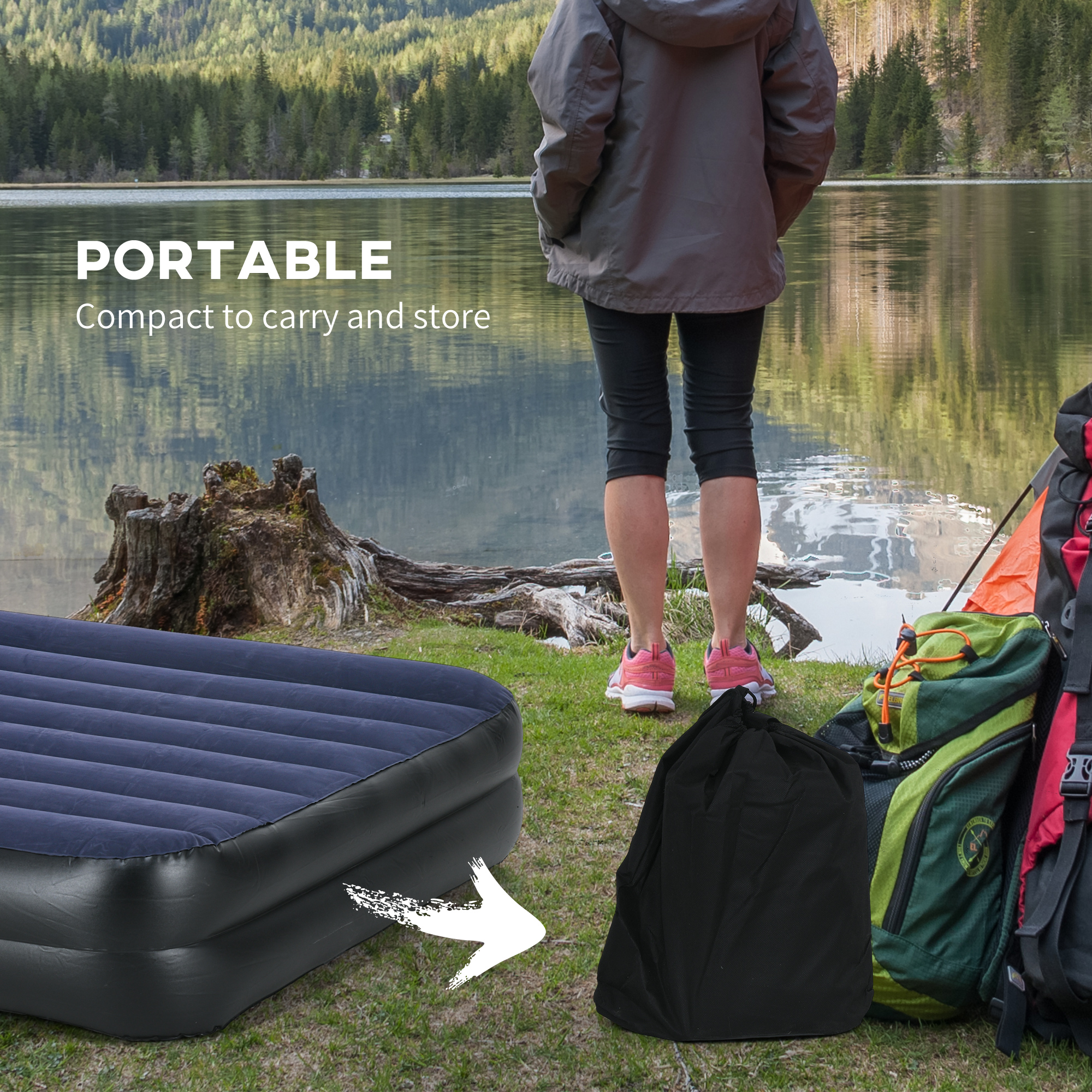 Outsunny Queen Inflatable Air Mattress with Built-in Electric Pump, Integrated Pillow for Comfortable Sleep