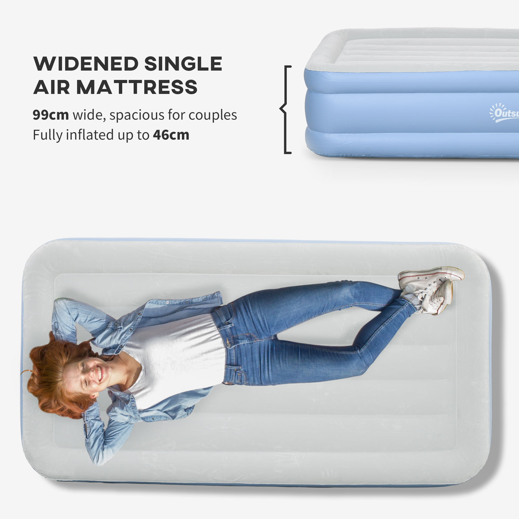Outsunny Comfortable Single Inflatable Air Mattress, with Quick-Fill Built-In Electric Pump