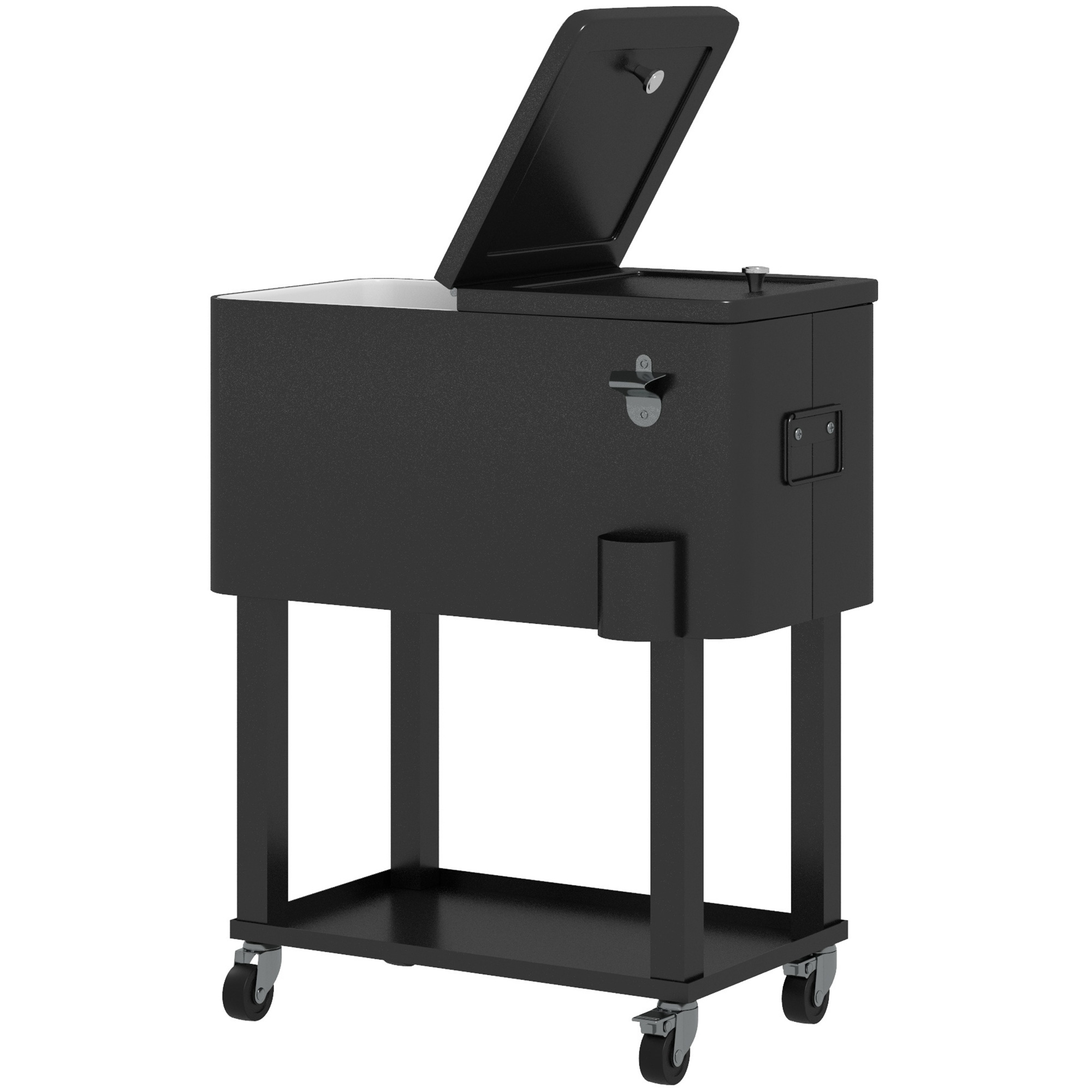 Outsunny Carro Nevera con Ruedas Abrebotellas y Estante 56L para Patio Fiesta Terraza 67x35x80 cm Negro