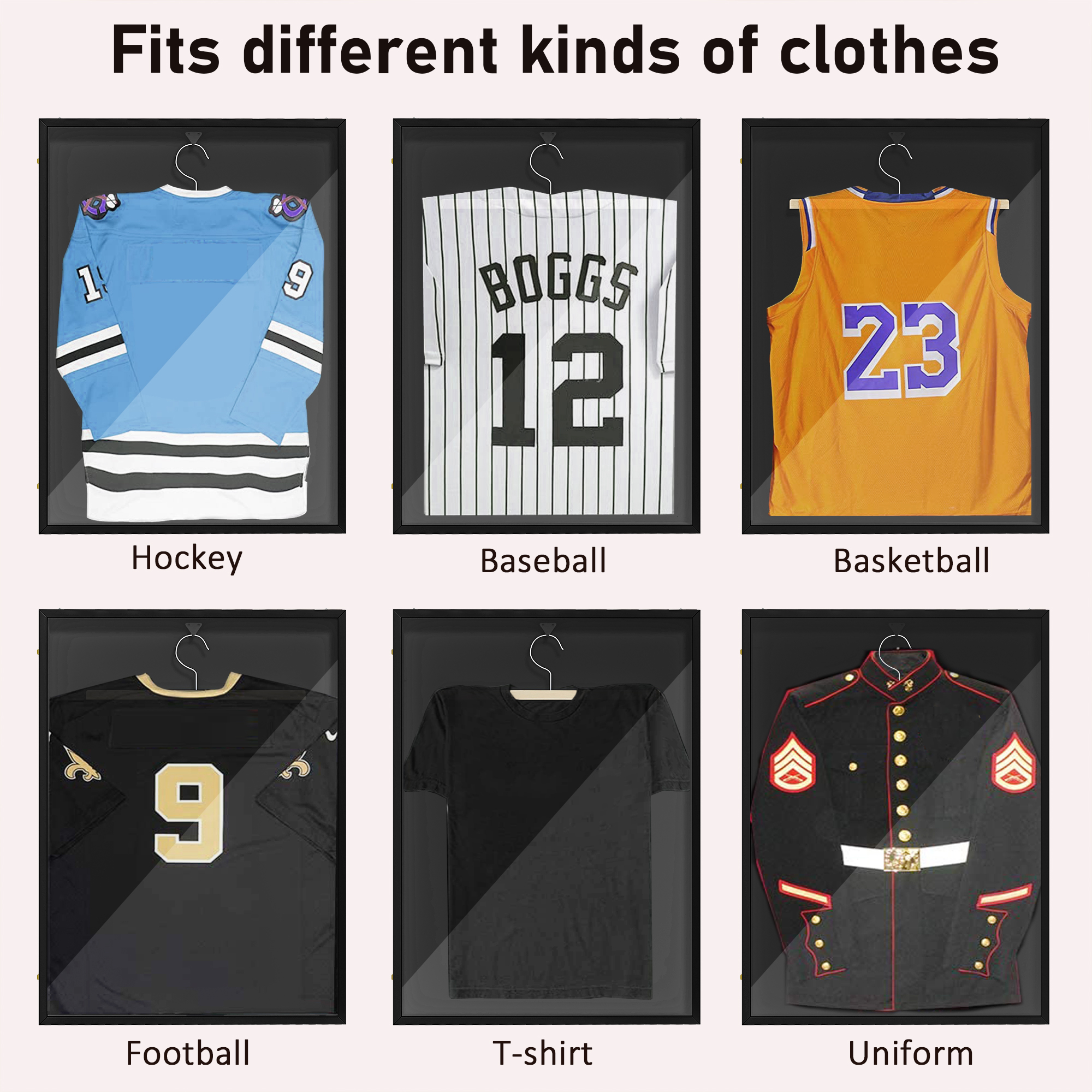 HOMCOM Football Shirt Frame Display, Acrylic Jersey Frame with UV Protection, Aluminium Sports Shirt Shadow Box for Basketball Football Baseball, 60 x 80 cm, Black