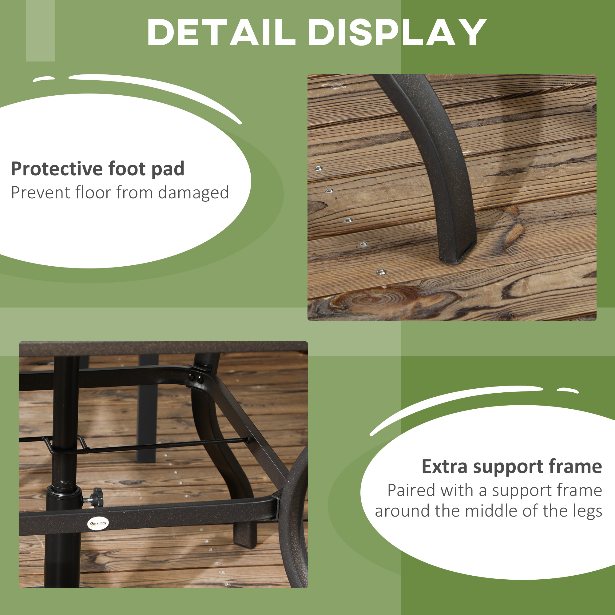 Outsunny Outdoor Dining Table with Parasol Hole, Stone-Grain Effect PC Board, for Patio, Brown