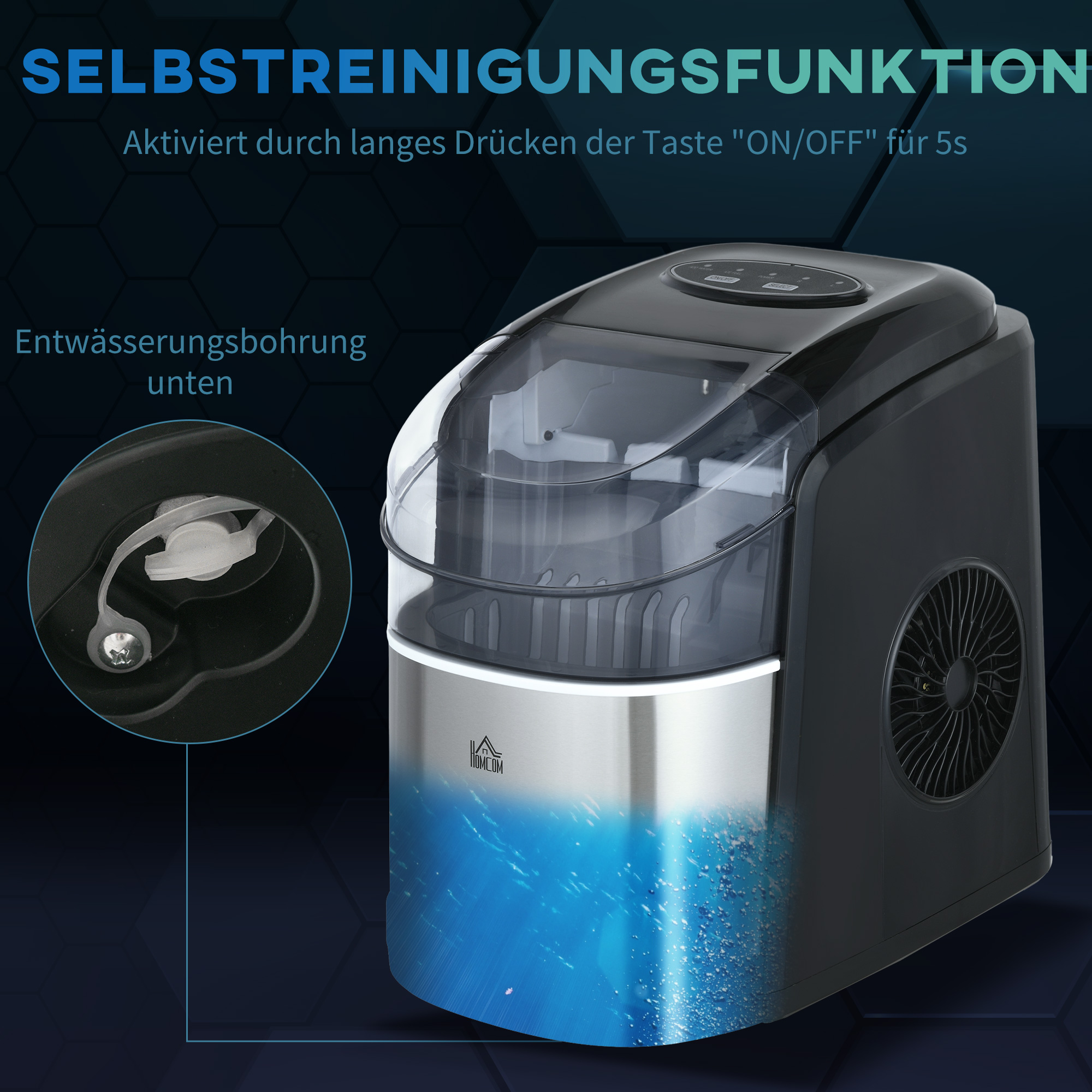HOMCOM ijsblokjesmachine 20 kg/24u 2.3 l ijsblokjesmachine met 3.2 l waterreservoir display RVS zilver 25,2 x 36 x 37,1 cm HOMCOM ijsblokjesmachine 20 kg/24u 2.3 l ijsblokjesmachine met 3.2 l waterreservoir display RVS zilver 25,2 x 36 x 37,1 cm