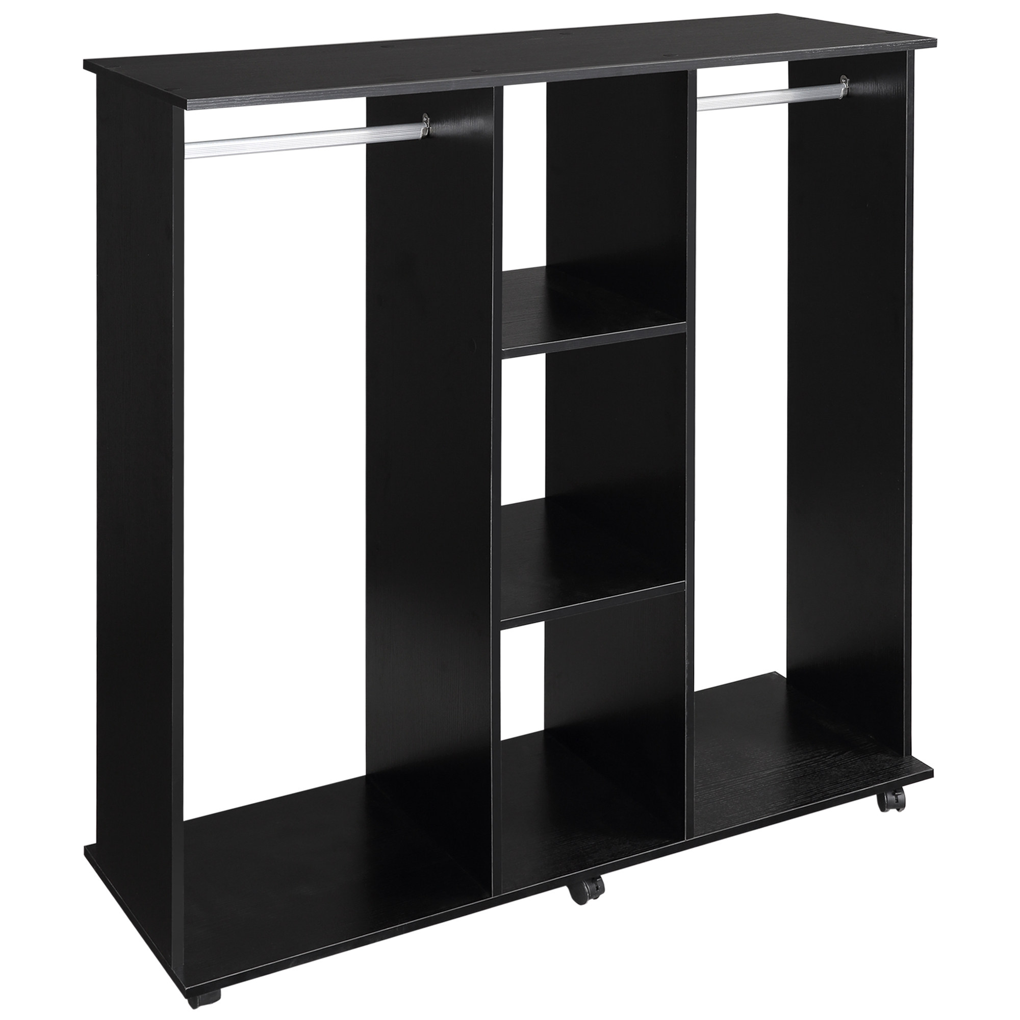 HomCom® Armarios Roperos Móvil con Doble Riel 3 Estantes Organizador 120x40x128cm Negro | Aosom