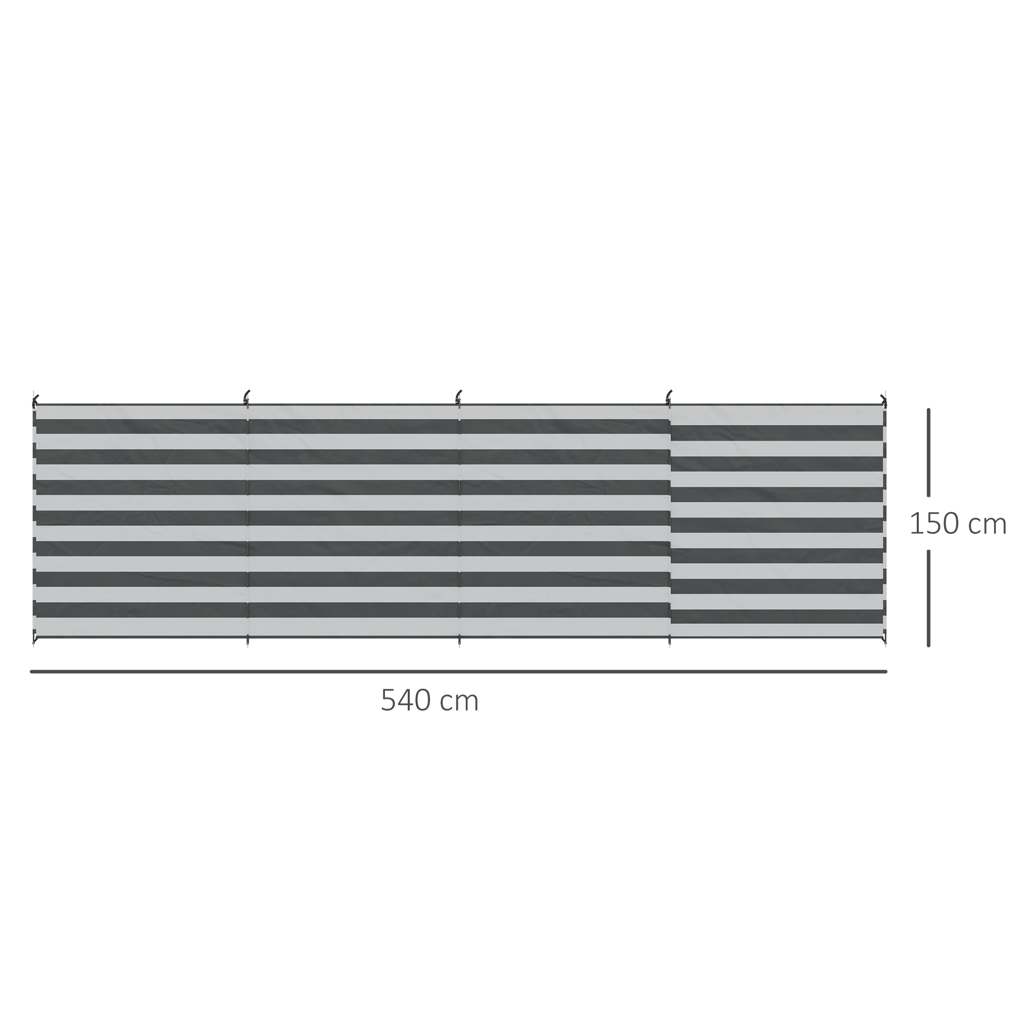 Outsunny 5 Pole Camping Windbreaks, Beach Wind Shield Shelter w/ Carry Bag and Steel Poles, Caravan Privacy Shield, 540cm x 150cm, Grey