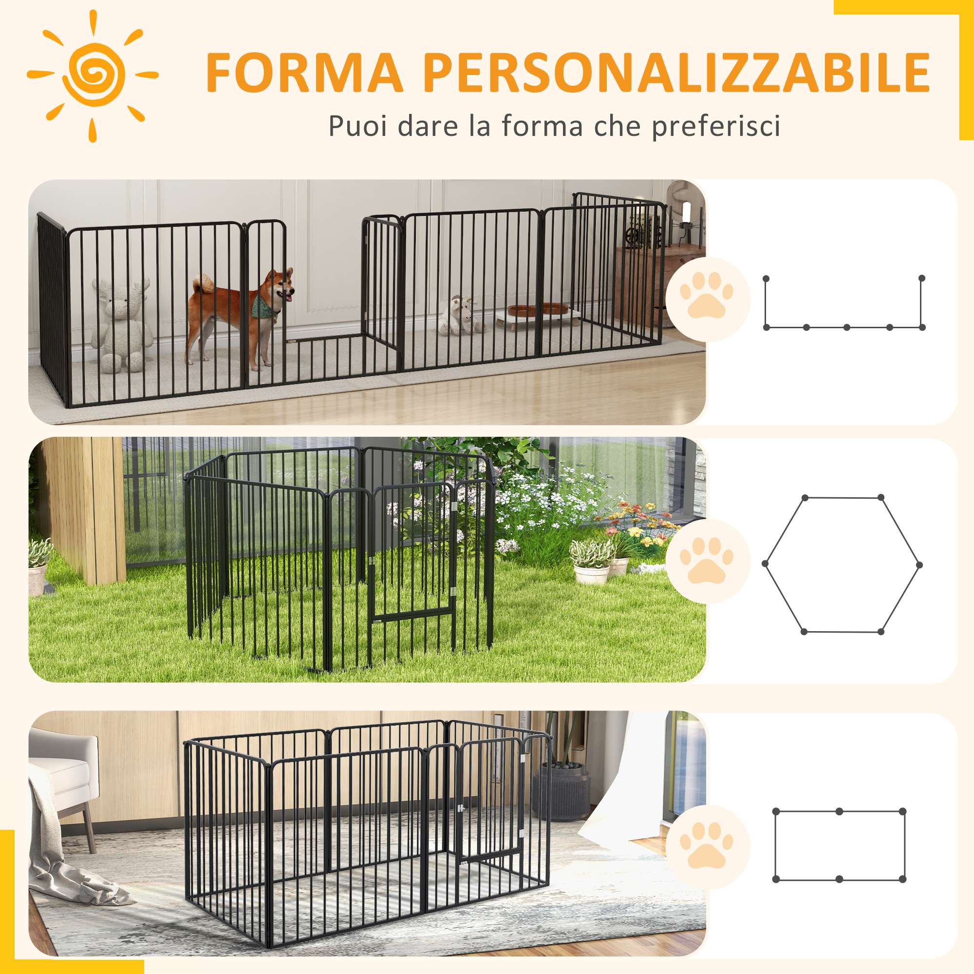Recinto Per Cani PawHut 6 Pannelli - 70x62 Cm - Con Porta E Doppia Sicurezza B 991835