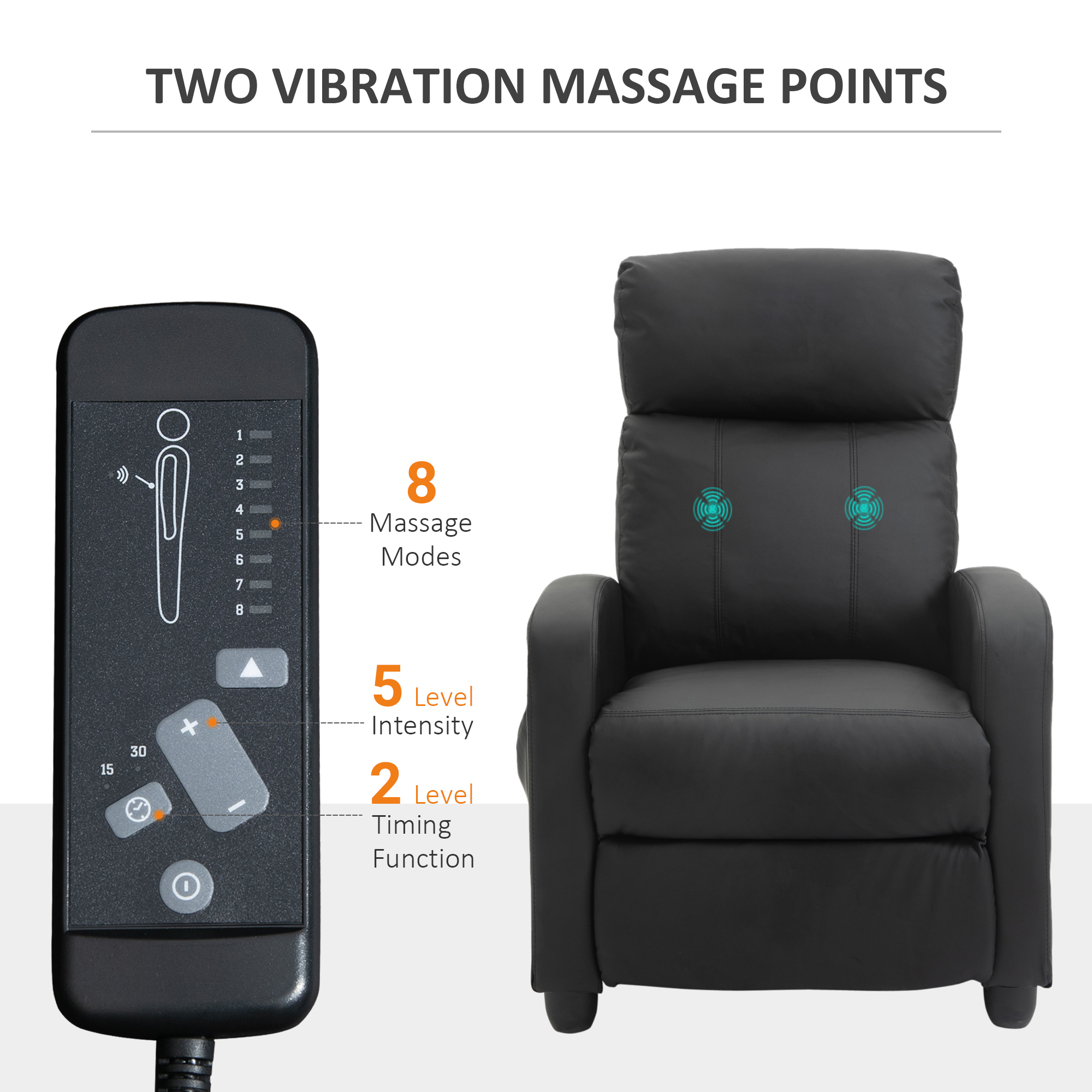 HOMCOM Recliner Sofa Chair PU Leather Massage Armcair w/ Footrest and Remote Control for Living Room, Bedroom, Home Theater, Black