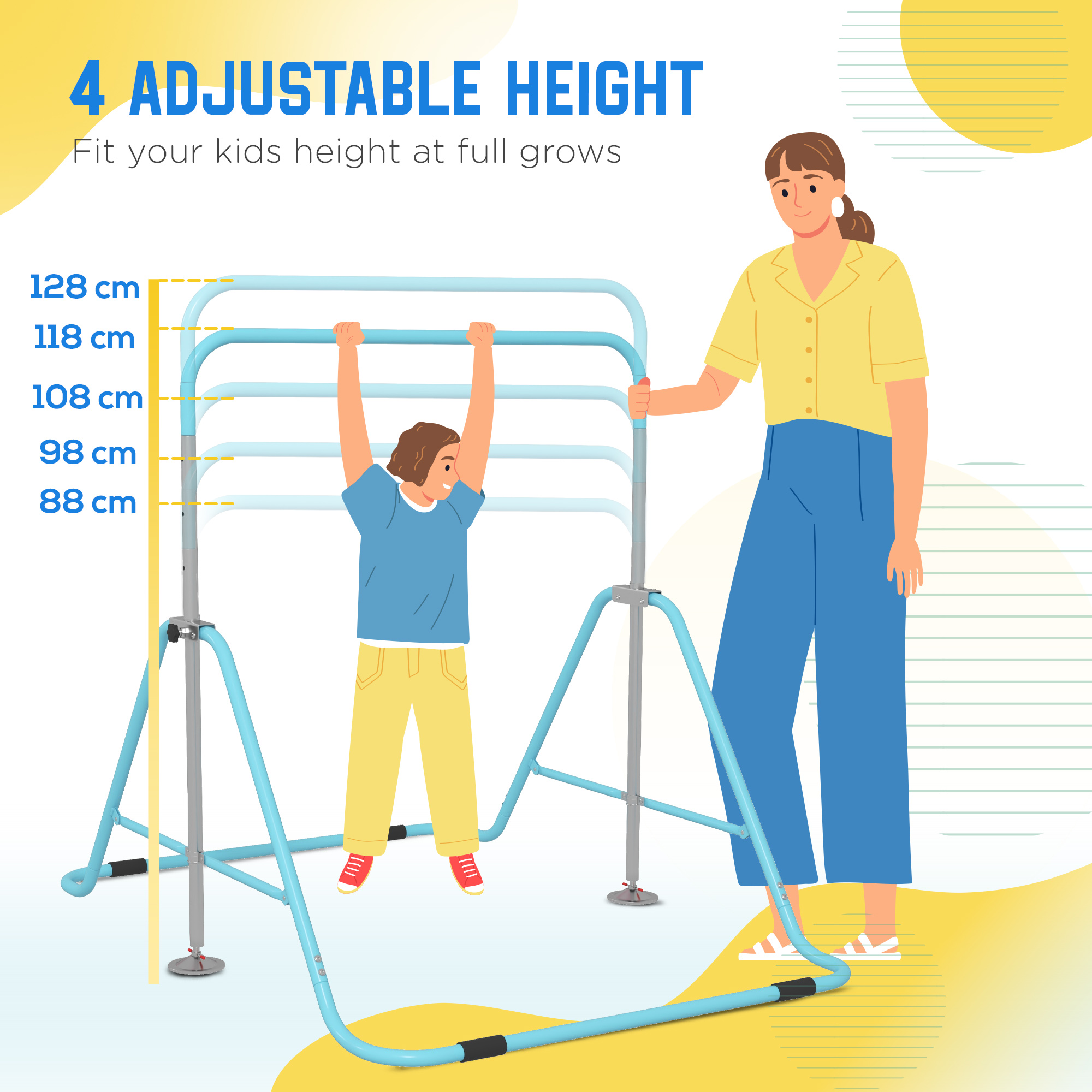 HOMCOM Kids Gymnastics Bar w/ Adjustable Height, Foldable Horizontal Bars, Green