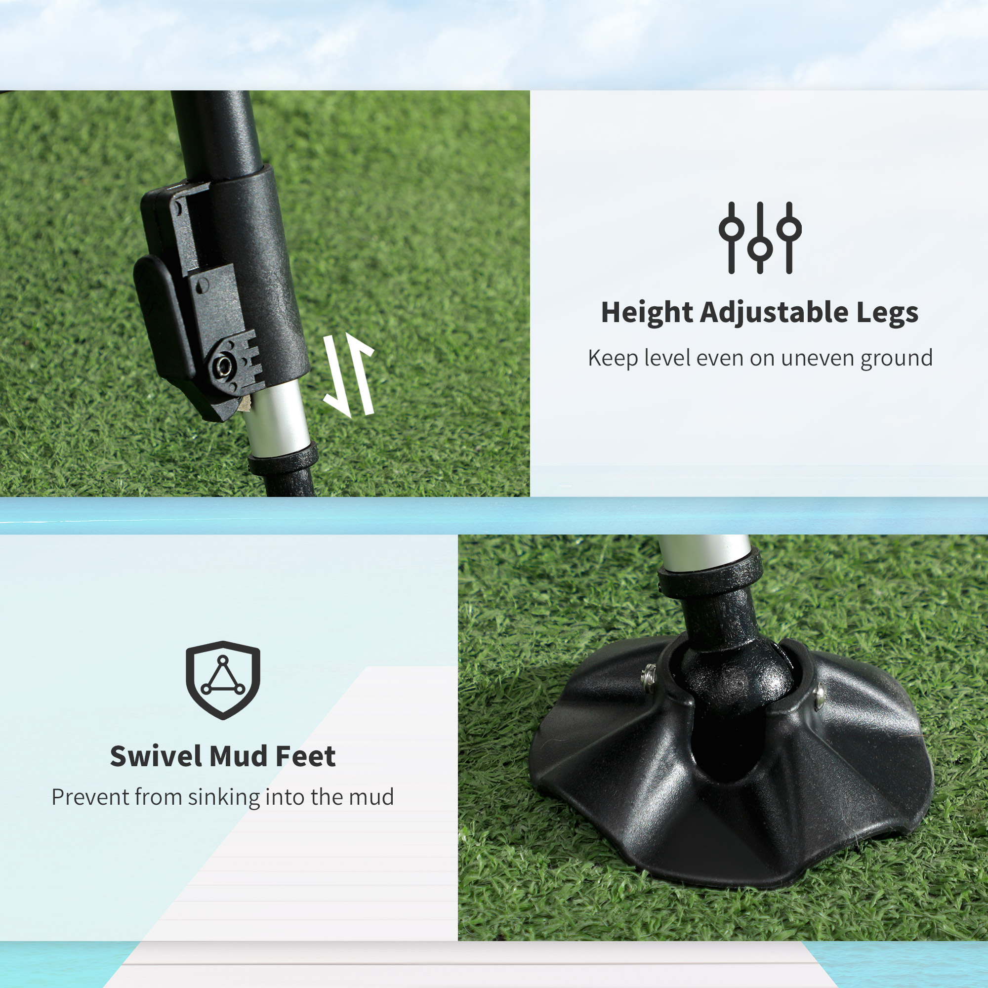 Outsunny Portable Fishing Chair with Foldable Metal Frame, Adjustable Legs for Outdoor Use, Green/Black