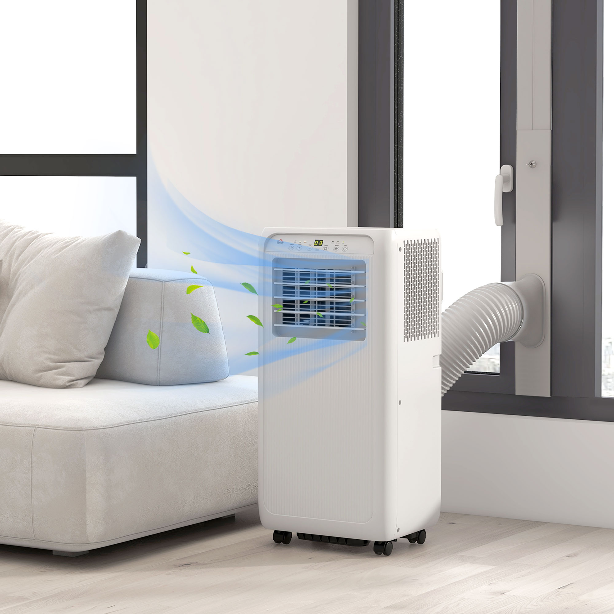 HOMCOM 7,000 BTU Mobile Air Conditioner for Room up to 15mÂ², with Dehumidifier, 24H Timer, Wheels, Window Mount Kit