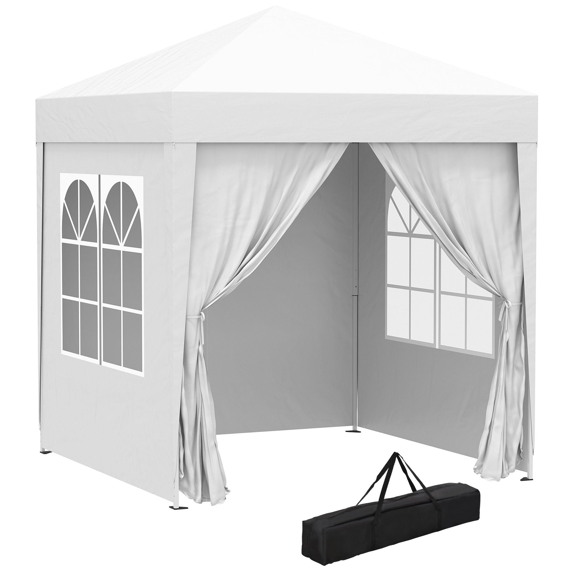 Outsunny Carpa Plegable 2x2 m Cenador de Jardín con 4 Paredes Laterales Tela Oxford 2 Puertas 2 Ventanas y Bolsa de Transporte Blanco