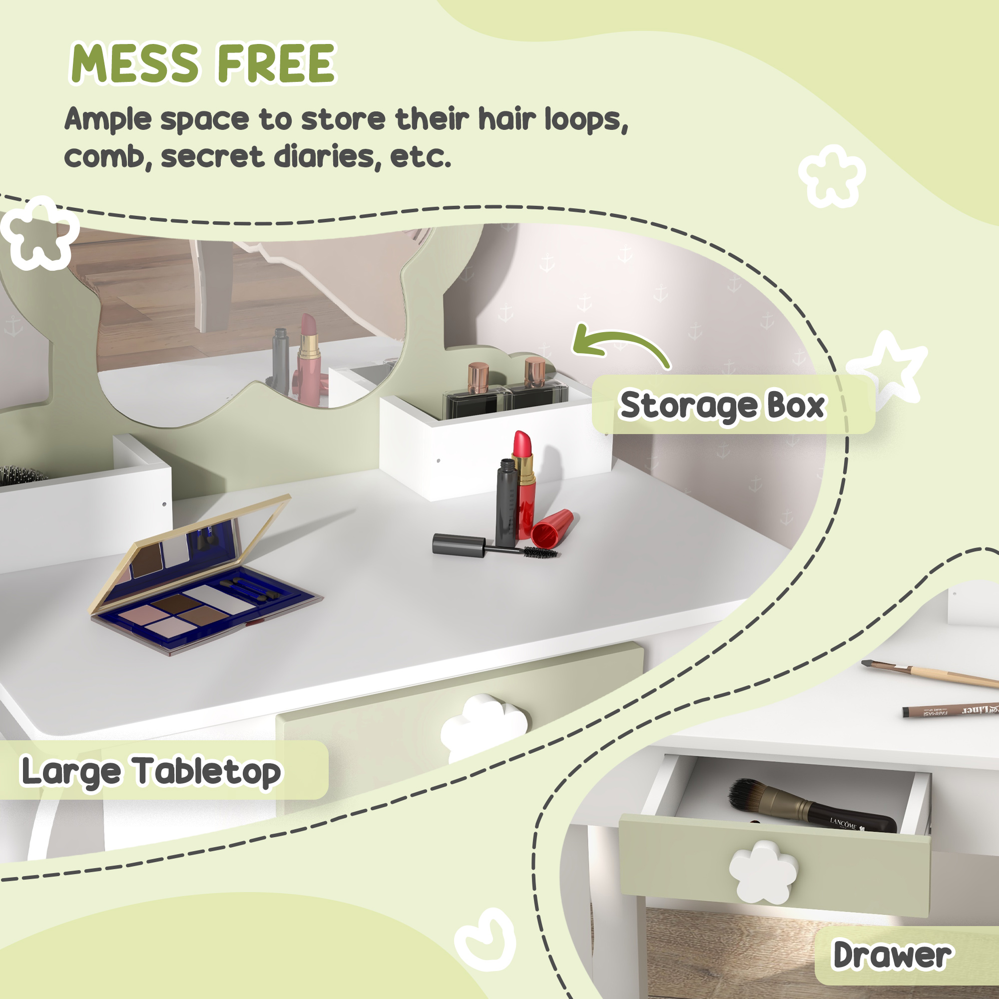 ZONEKIZ Kids Furniture Set 5 PCs, Flower Design, Perfect for Ages 3-5, Colourful & Durable