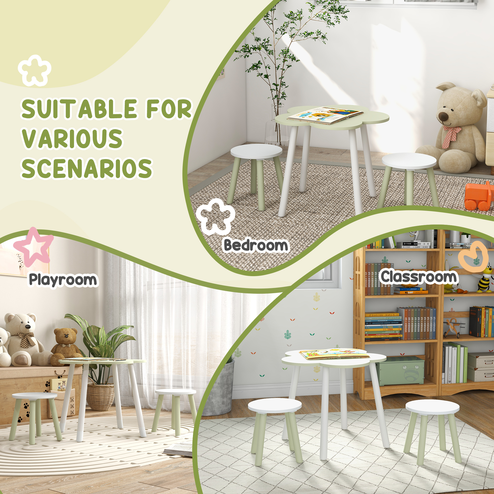 ZONEKIZ Kids Furniture Set 5 PCs, Flower Design, Perfect for Ages 3-5, Colourful & Durable