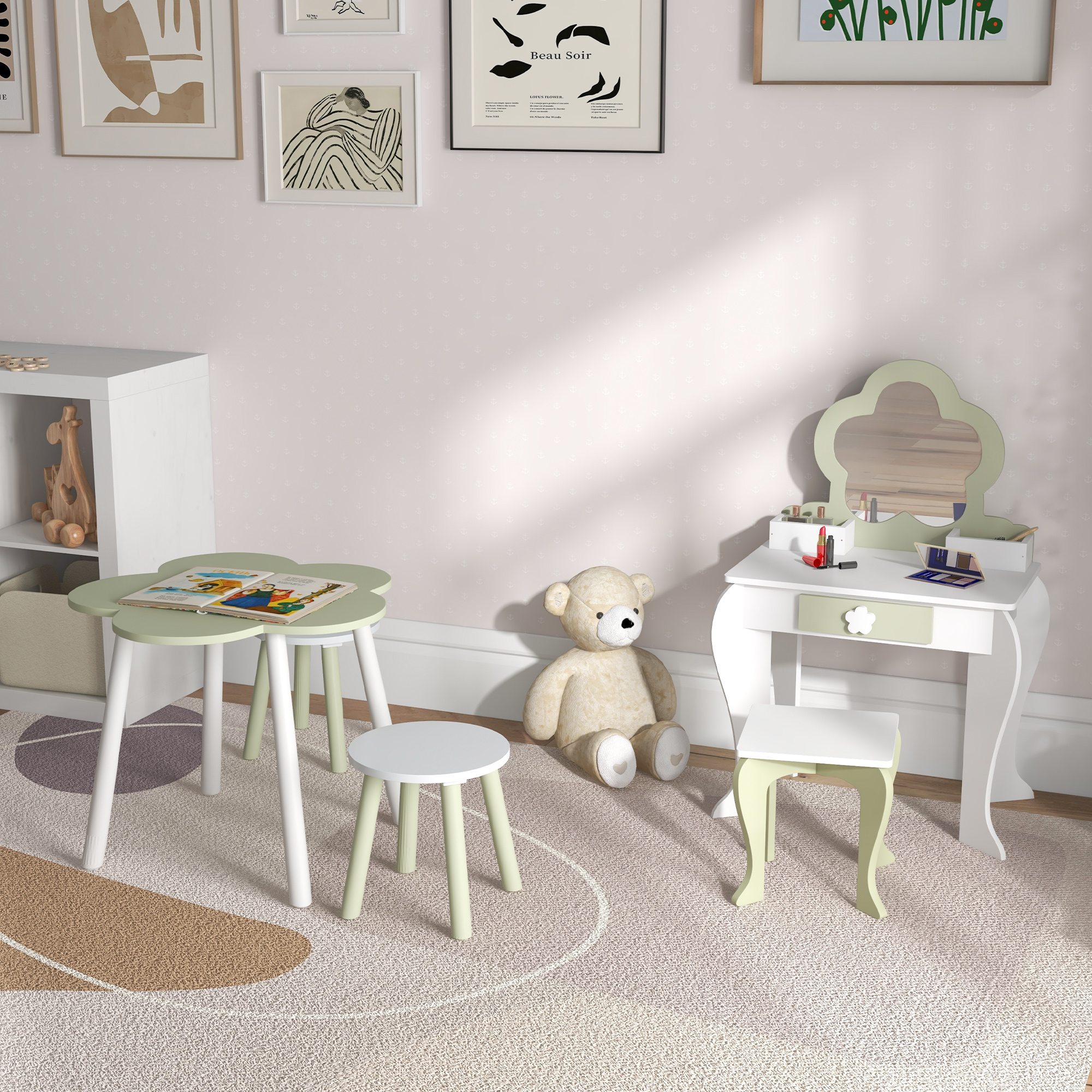 ZONEKIZ Kids Furniture Set 5 PCs, Flower Design, Perfect for Ages 3-5, Colourful & Durable