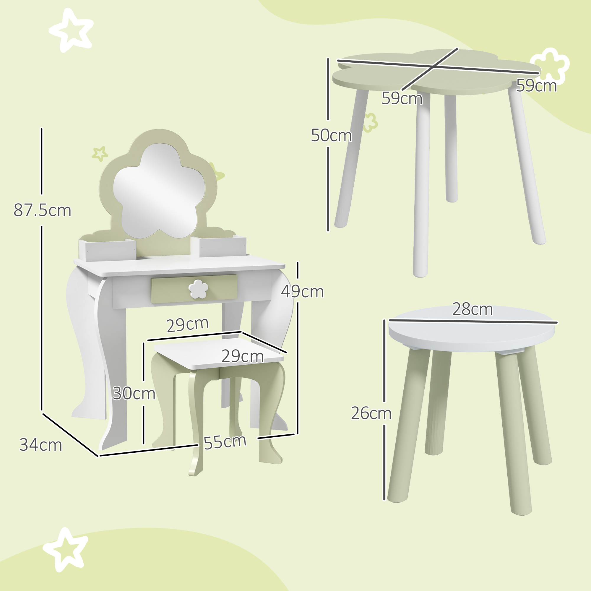 ZONEKIZ Kids Furniture Set 5 PCs, Flower Design, Perfect for Ages 3-5, Colourful & Durable