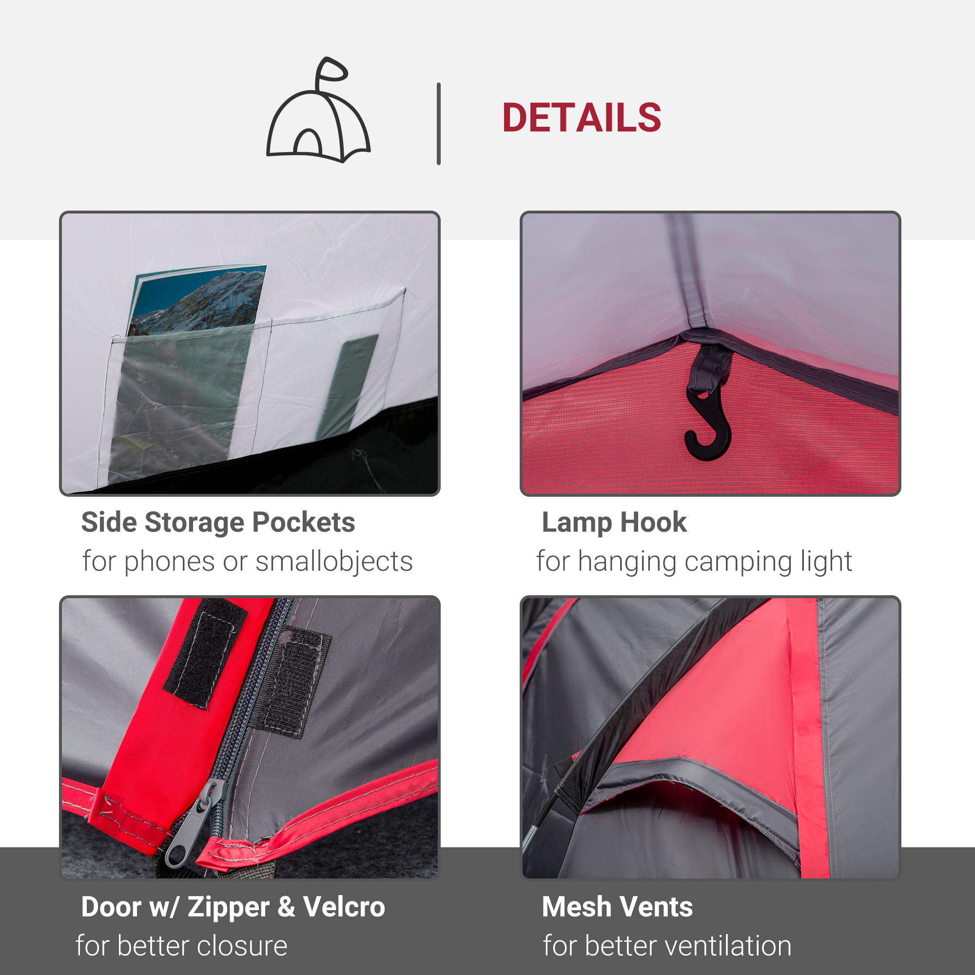 Outsunny Camping Dome Tent 2 Room for 3-4 Person with Weatherproof Screen Room Vestibule Backpacking Tent Lightweight for Fishing & Hiking Dark Grey