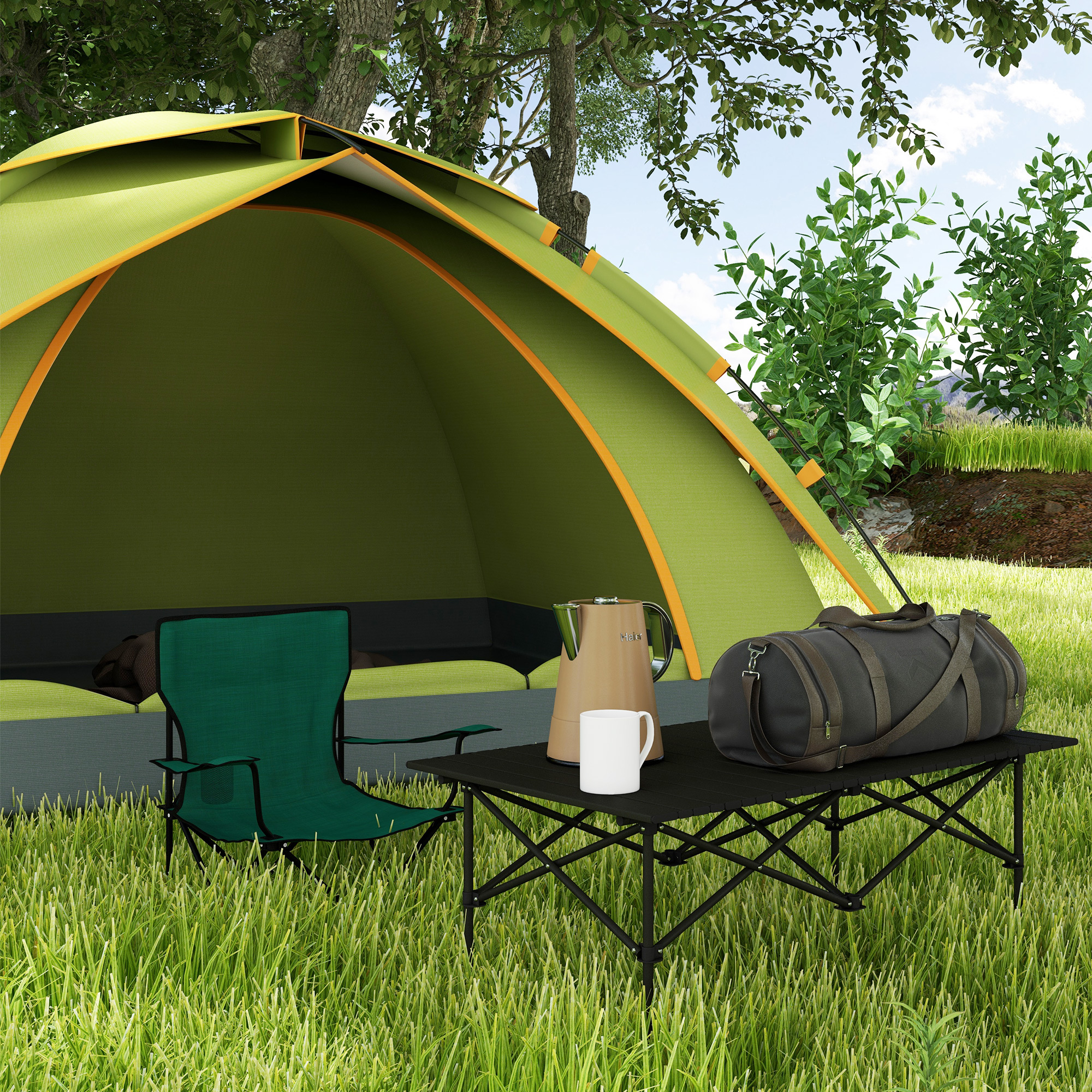 Outsunny Aluminium Folding Picnic Table, Lightweight, Portable with Roll Up Top and Carry Bag for Outdoor Activities, Cooking, Hiking