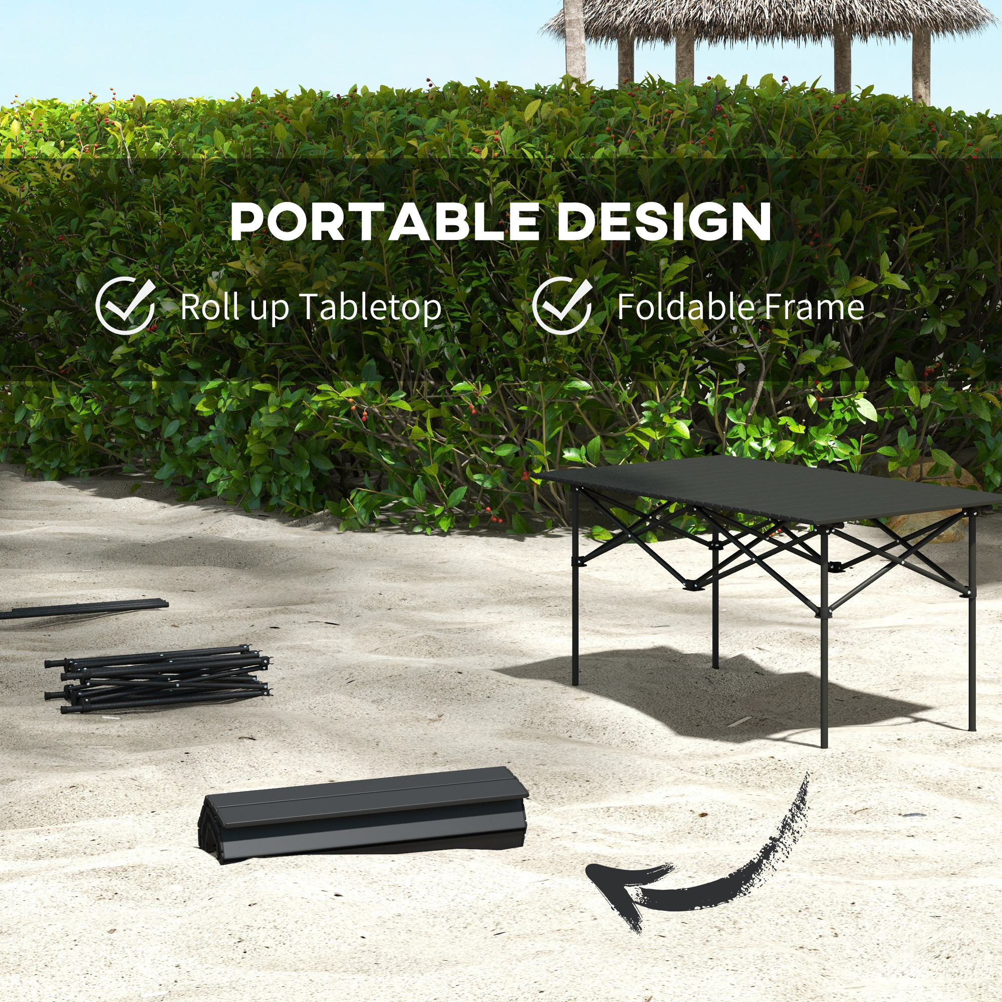 Outsunny Aluminium Folding Picnic Table, Lightweight, Portable with Roll Up Top and Carry Bag for Outdoor Activities, Cooking, Hiking