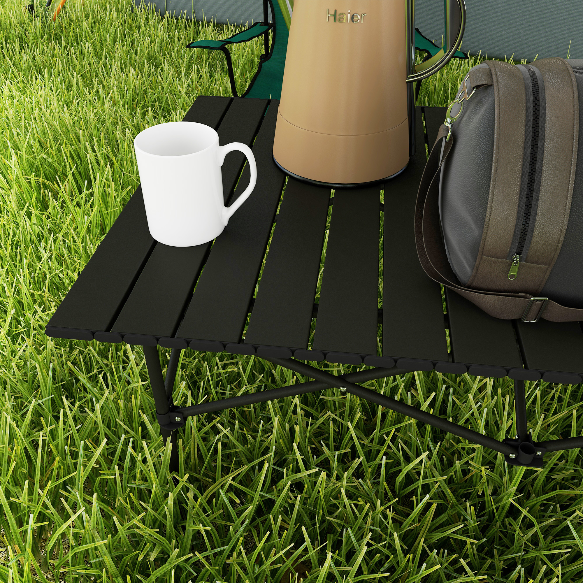Outsunny Aluminium Folding Picnic Table, Lightweight, Portable with Roll Up Top and Carry Bag for Outdoor Activities, Cooking, Hiking