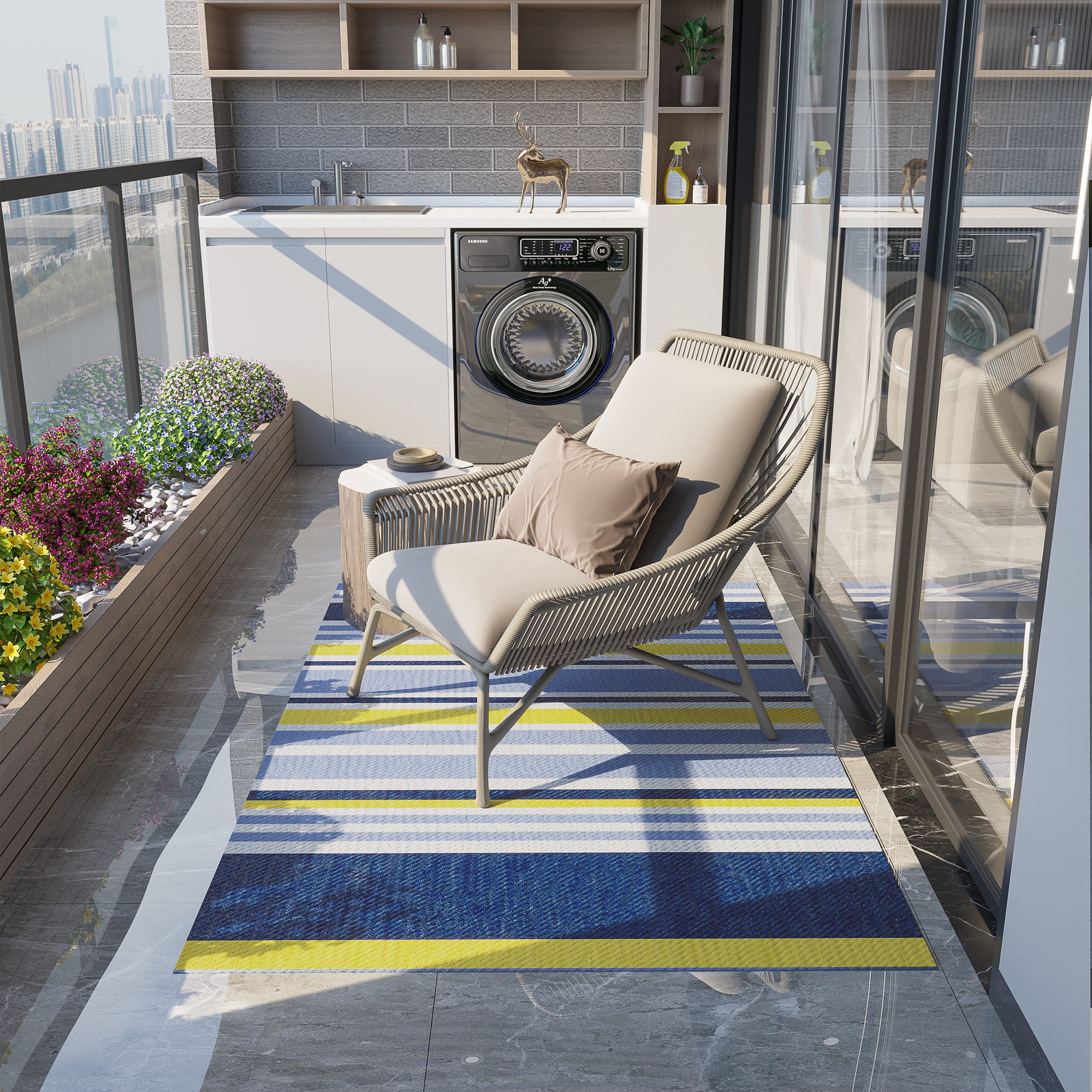 Outsunny Reversible Waterproof Outdoor Rug, Plastic Straw Mat for Deck, Beach, Camping, 121 x 182 cm