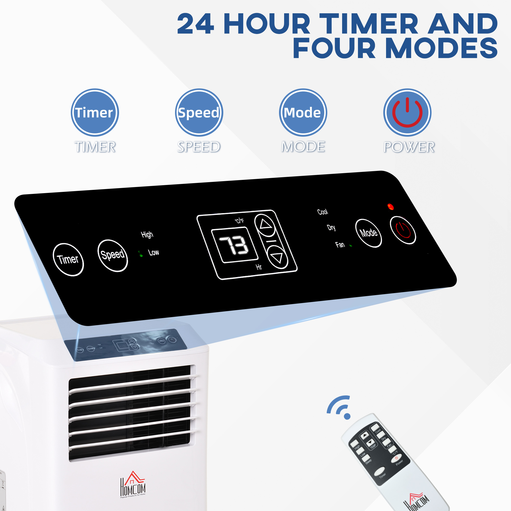 HOMCOM Mobile Air Conditioner White W/ Remote Control Cooling Dehumidifying Ventilating - 780W