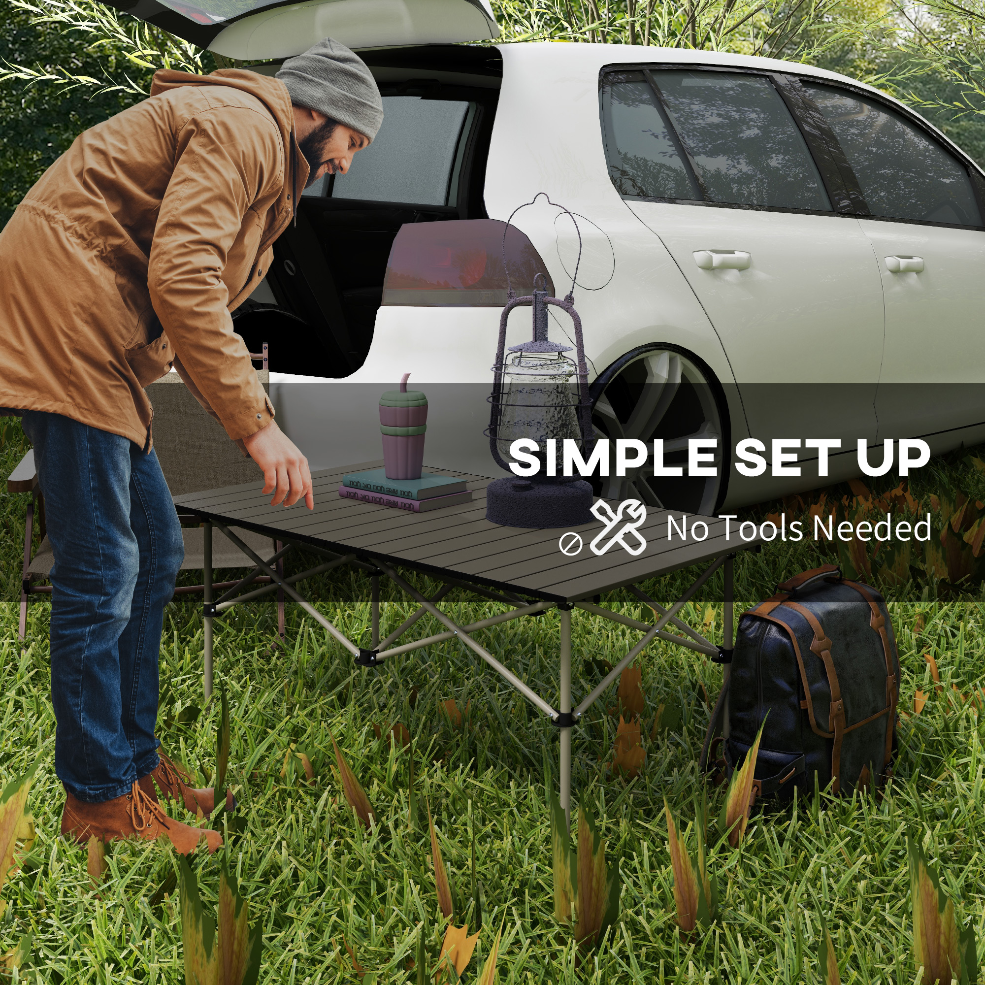 Outsunny Aluminium Folding Picnic Table, Lightweight, Portable with Roll Up Top and Carry Bag for Outdoor Adventures, Cooking, Hiking