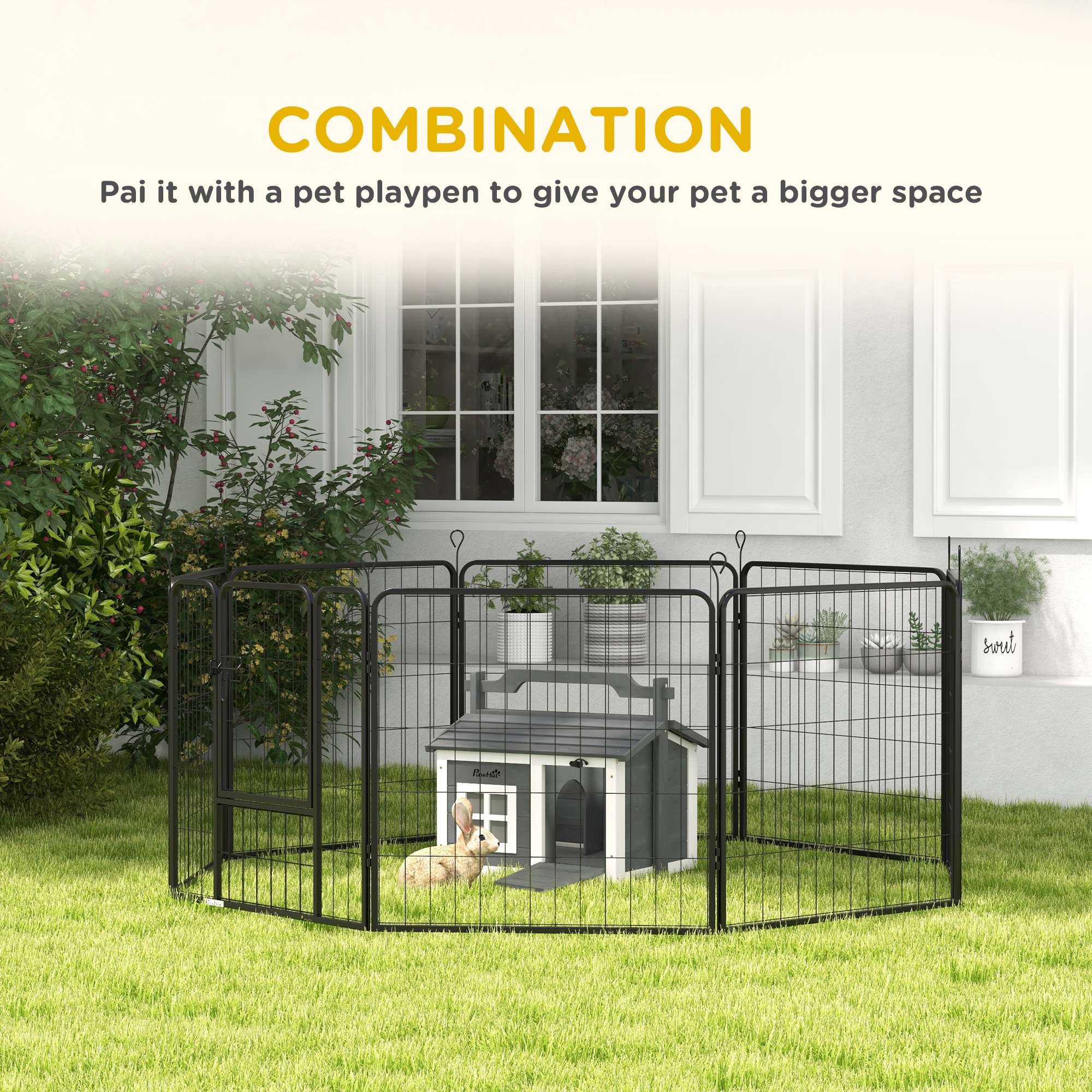 PawHut Indoor Rabbit Hutch, Portable Small Animal House Outdoor with Top Handle, Openable Roof - Grey