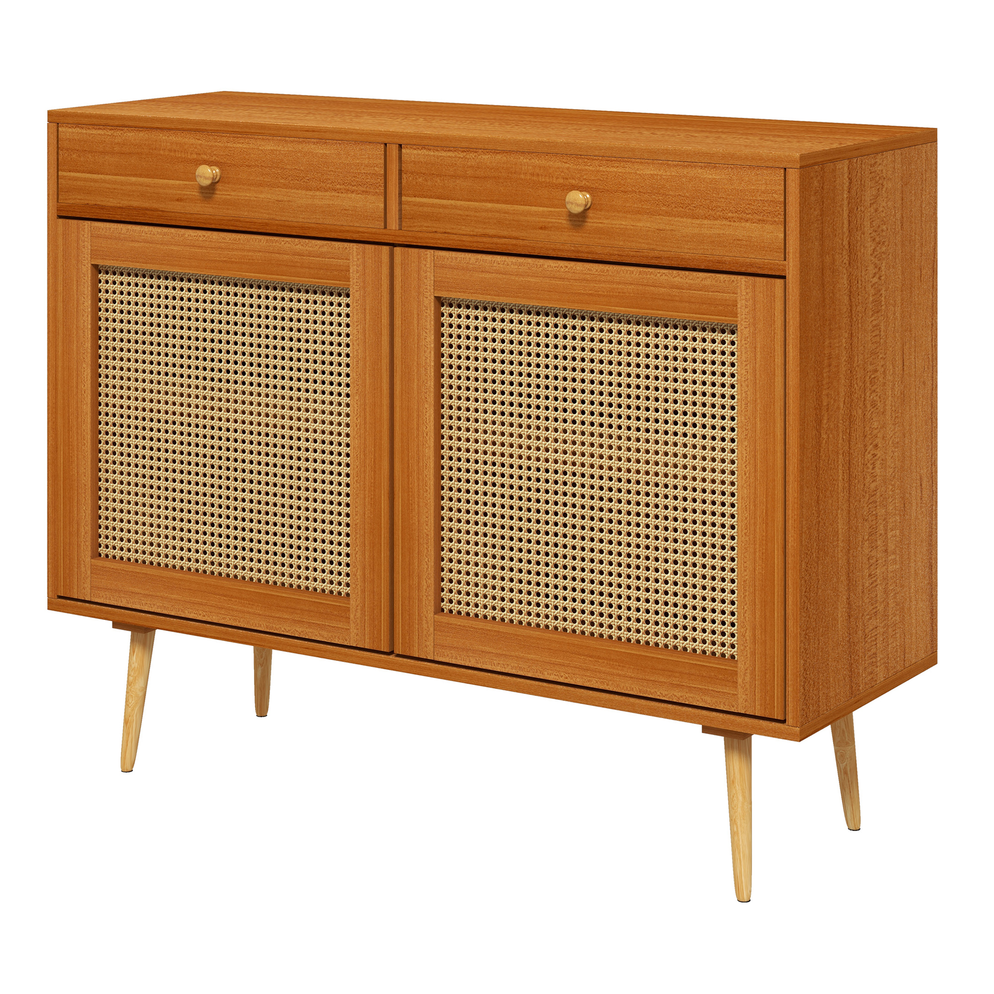 HOMCOM Aparador de Cocina con 2 Cajones Estantes y 2 Puertas de Ratán Sintético Estilo Cannage 100x35x78,5 cm Marrón