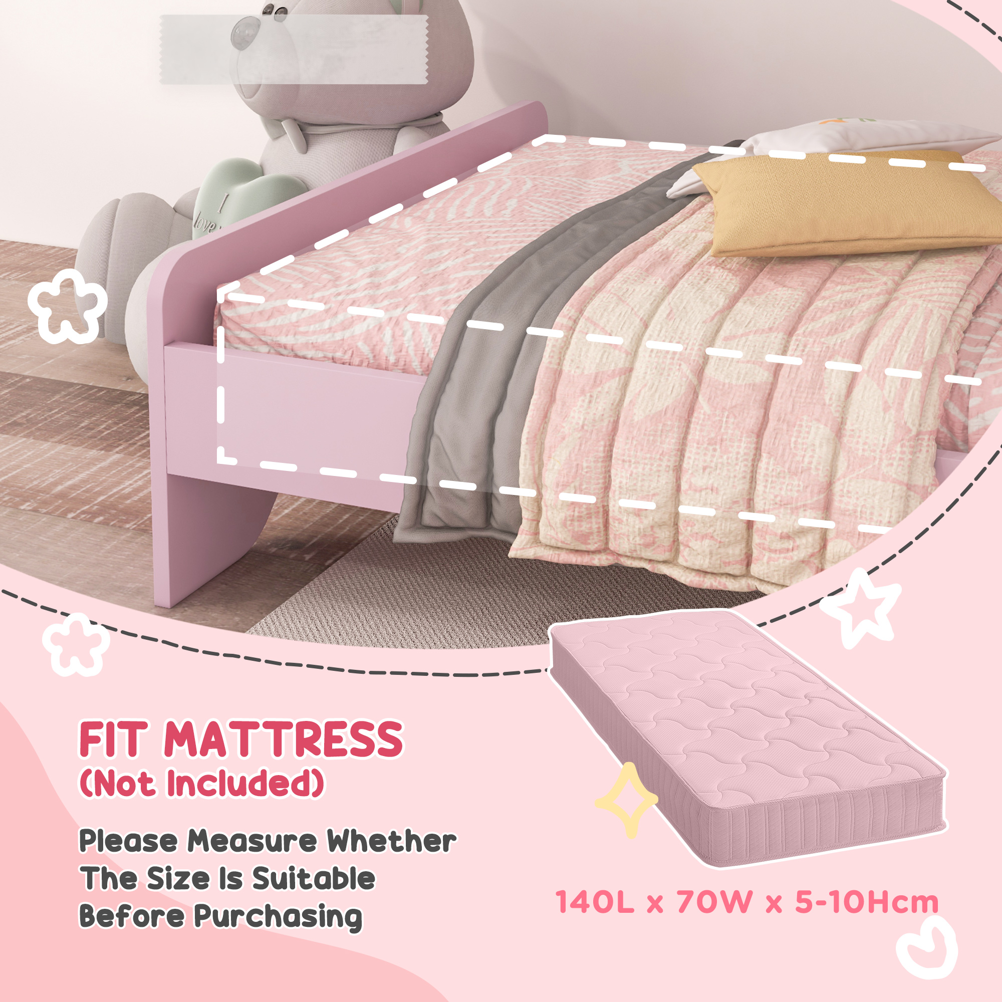 ZONEKIZ Cloud-Design Wooden Bedroom Furniture Set for Kids, Includes Dressing Table, Stool, Bed, 3-6 Years