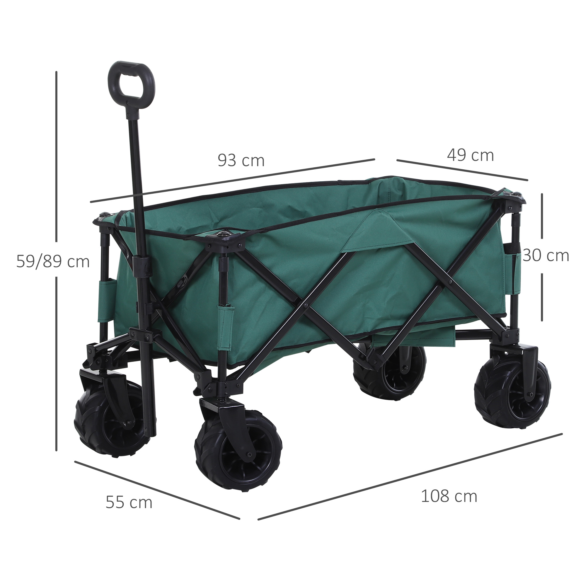 Outsunny Folding Cargo Wagon Trailer, Outdoor Pull Along Cart for Beach Garden with Telescopic Handle, Anti-Slip Wheel, Green