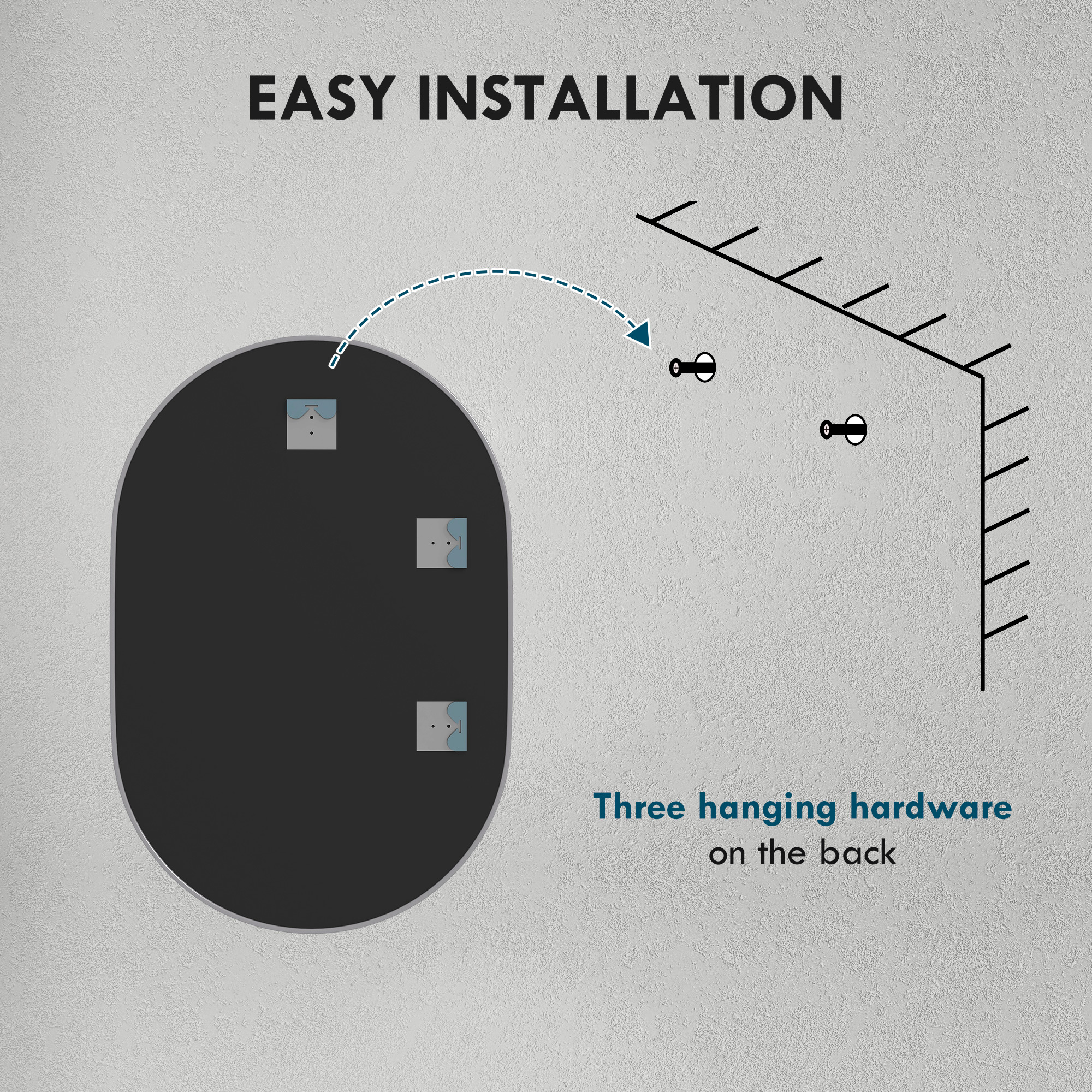 HOMCOM Oval Bathroom Mirror, Modern Wall-mounted Vanity Mirror with Aluminium Frame for Living Room, Entryways, Horizontal or Vertical, 60 x 90cm, Silver