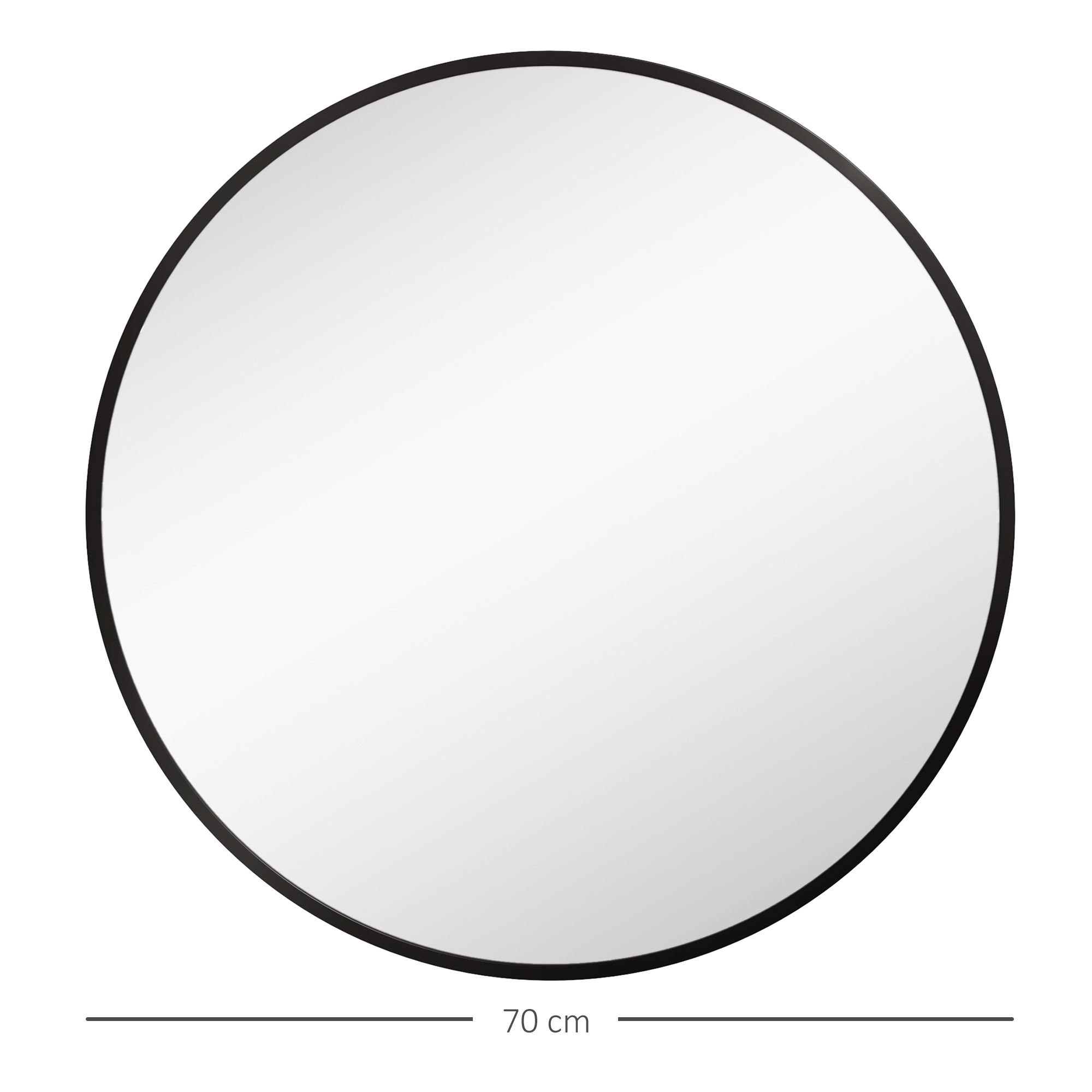 HOMCOM Round Bathroom Mirror, Modern Wall-mounted Vanity Mirror with Aluminium Frame and Easy Install Hook for Living Room, Entryway, 70 x 70cm, Black