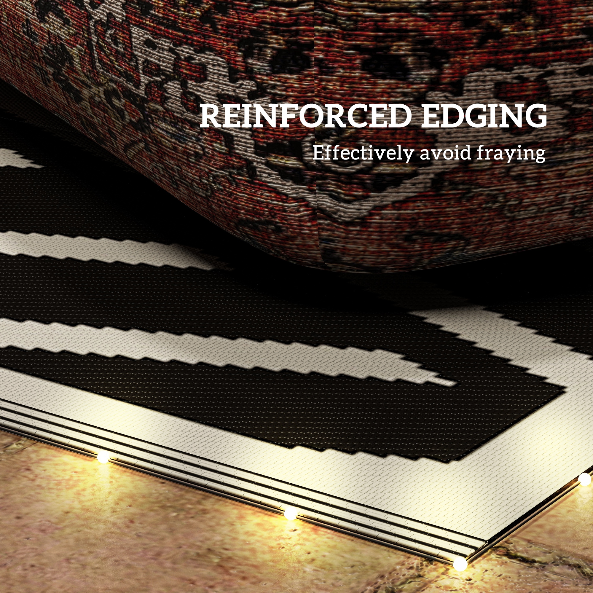 Outsunny Reversible Outdoor Rug with LED Lights, Plastic Straw, 182 x 274cm, Black and Coffee