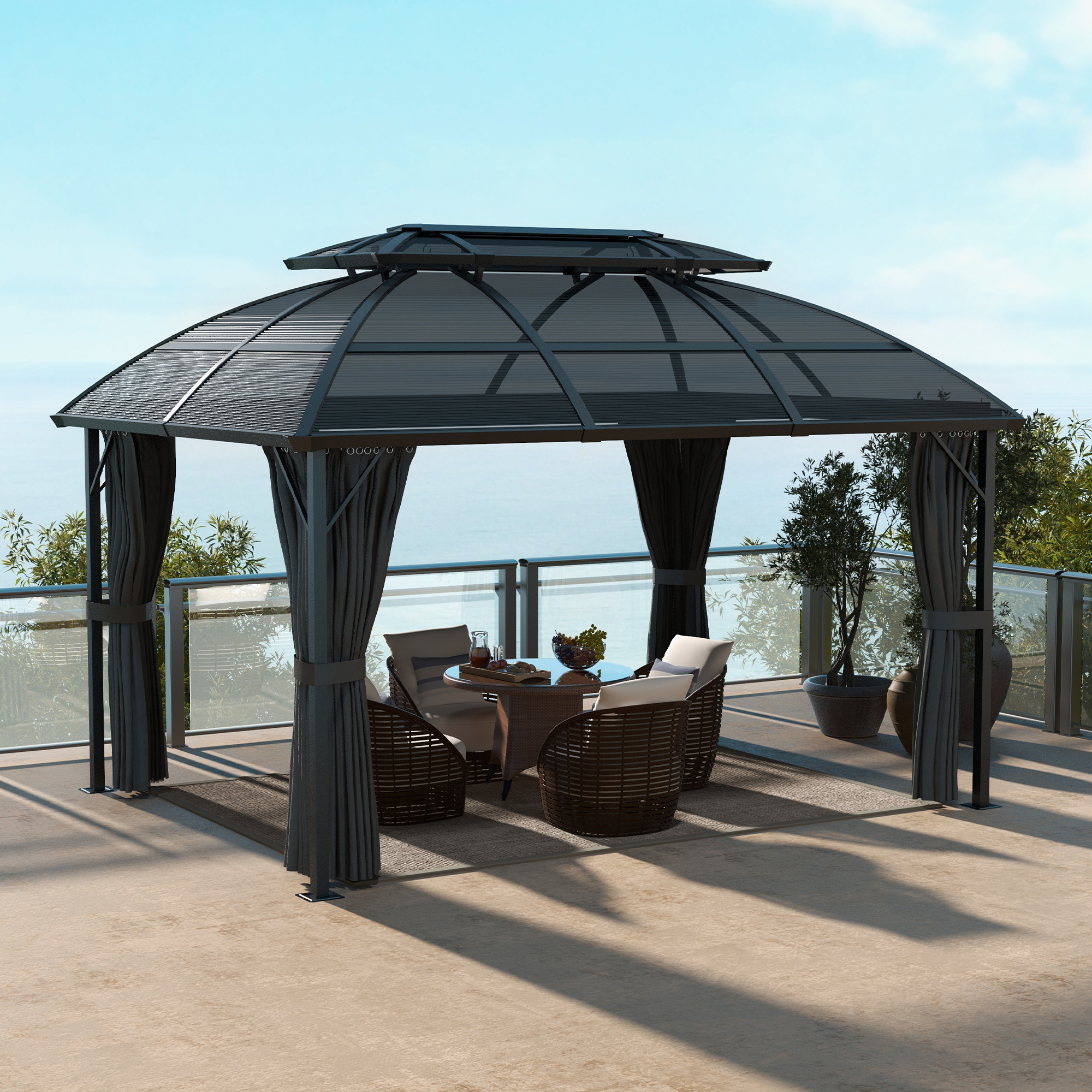 Outsunny 4 x 3m Aluminium Frame Hard Gazebo, with Accessories - Black