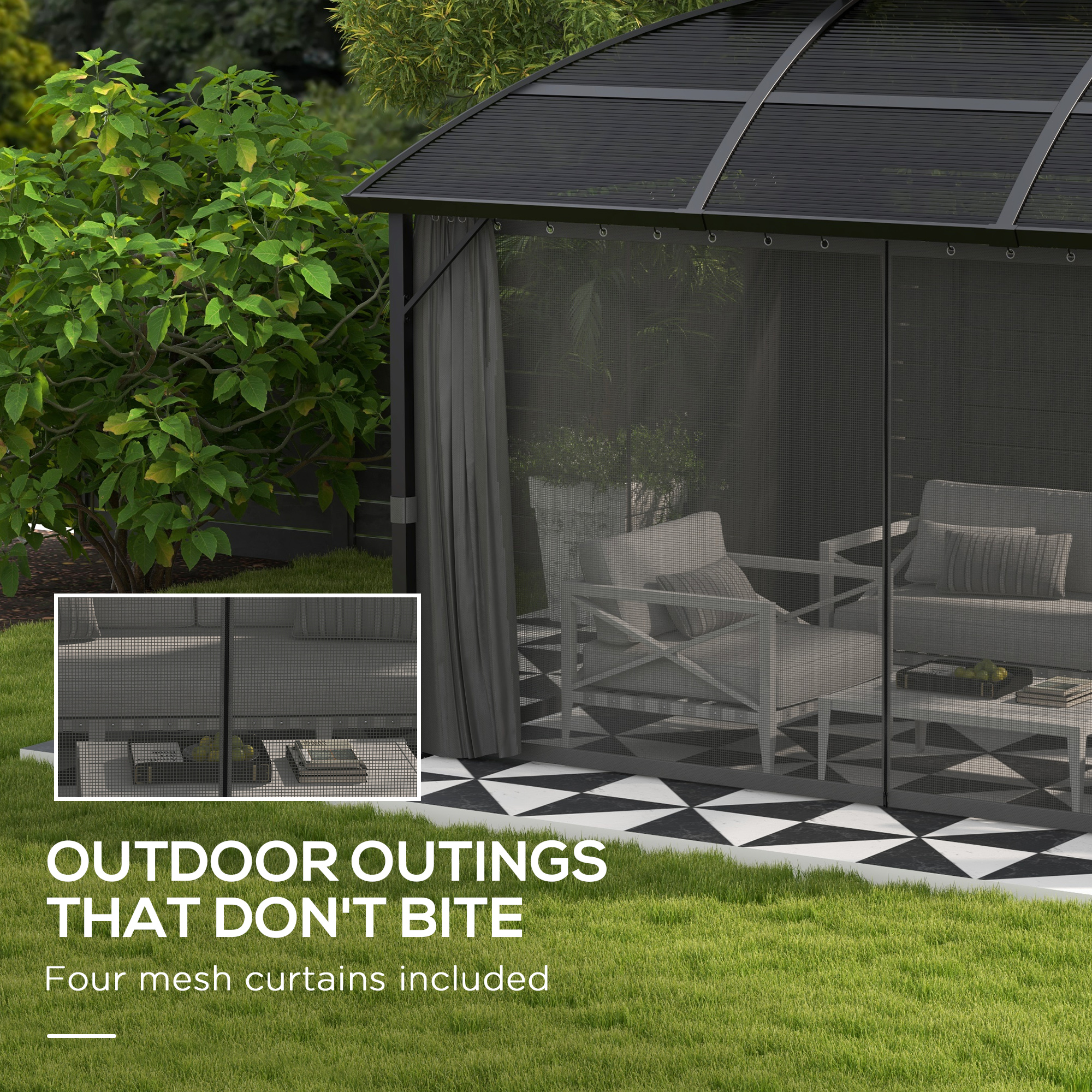 Outsunny 4 x 3m Aluminium Frame Hard Gazebo, with Accessories - Black