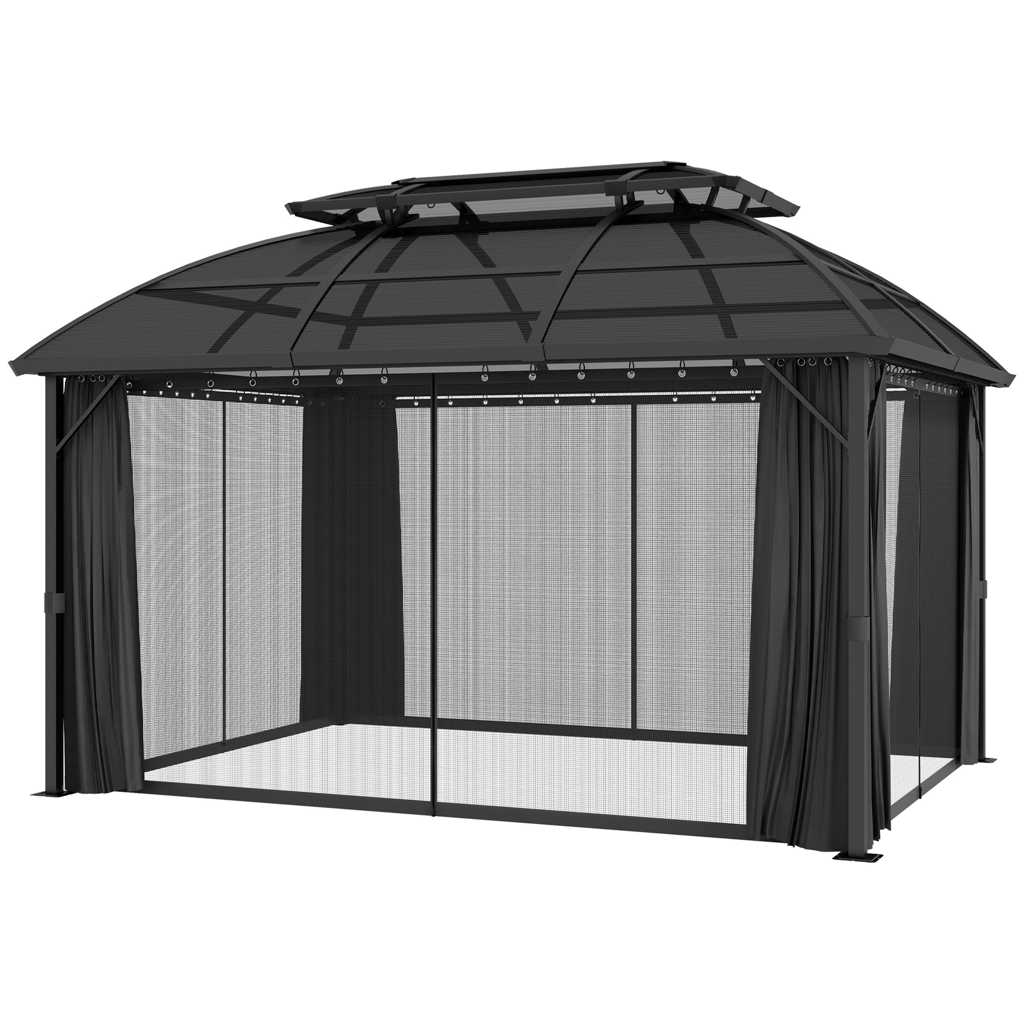 Outsunny 4 x 3m Aluminium Frame Hard Gazebo, with Accessories - Black
