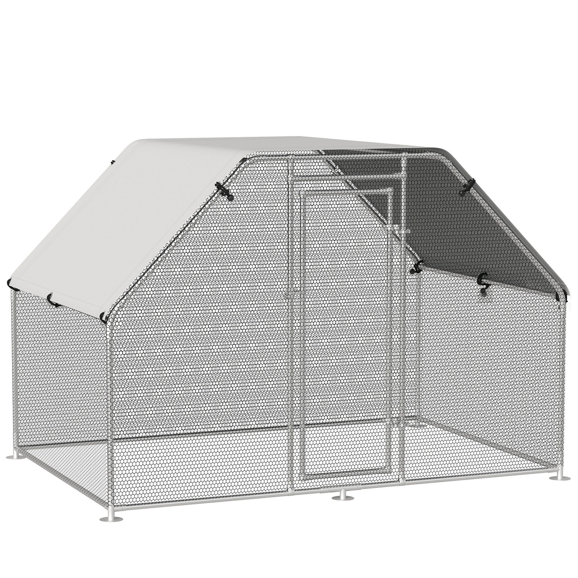 Image of Pawhut Recinto Gabbia per Galline in Metallo Galvanizzato, Porta con Blocco e Sezione con Copertura Oxford, 280x193.5x195cm