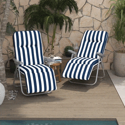 Set 2 Scaune Sezlong 60x75x104Cm alb și albastru